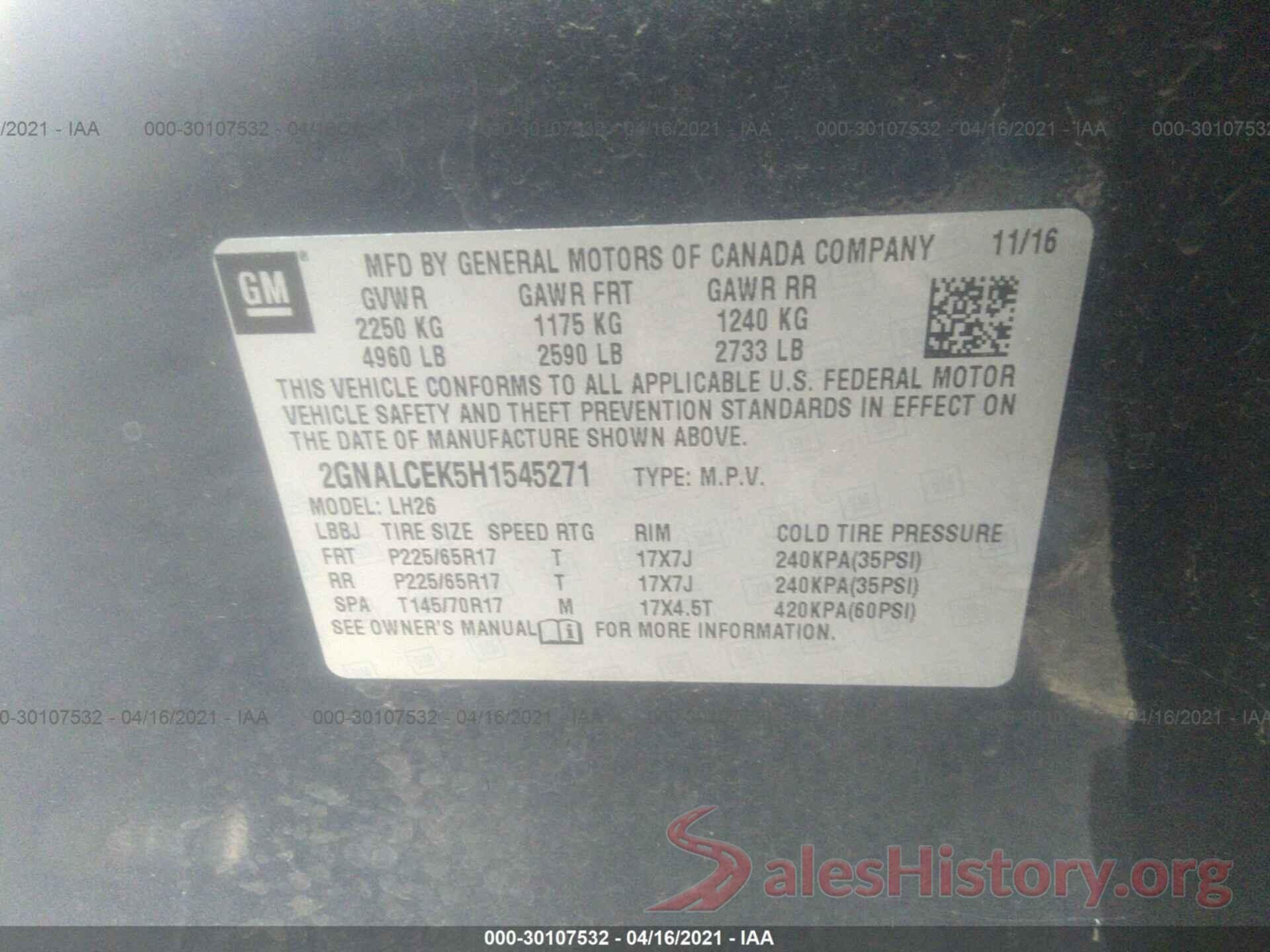 2GNALCEK5H1545271 2017 CHEVROLET EQUINOX