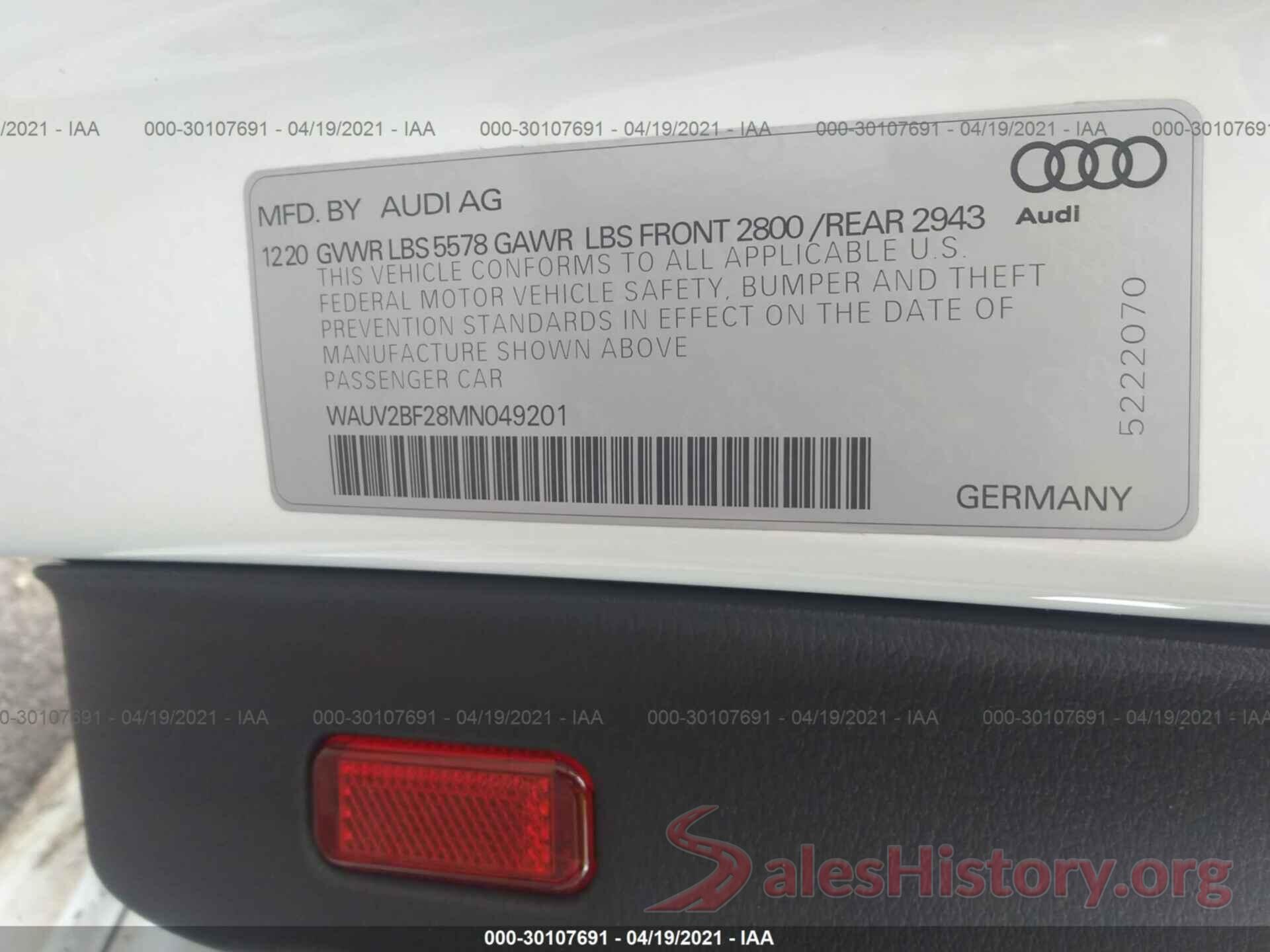 WAUV2BF28MN049201 2021 AUDI A7