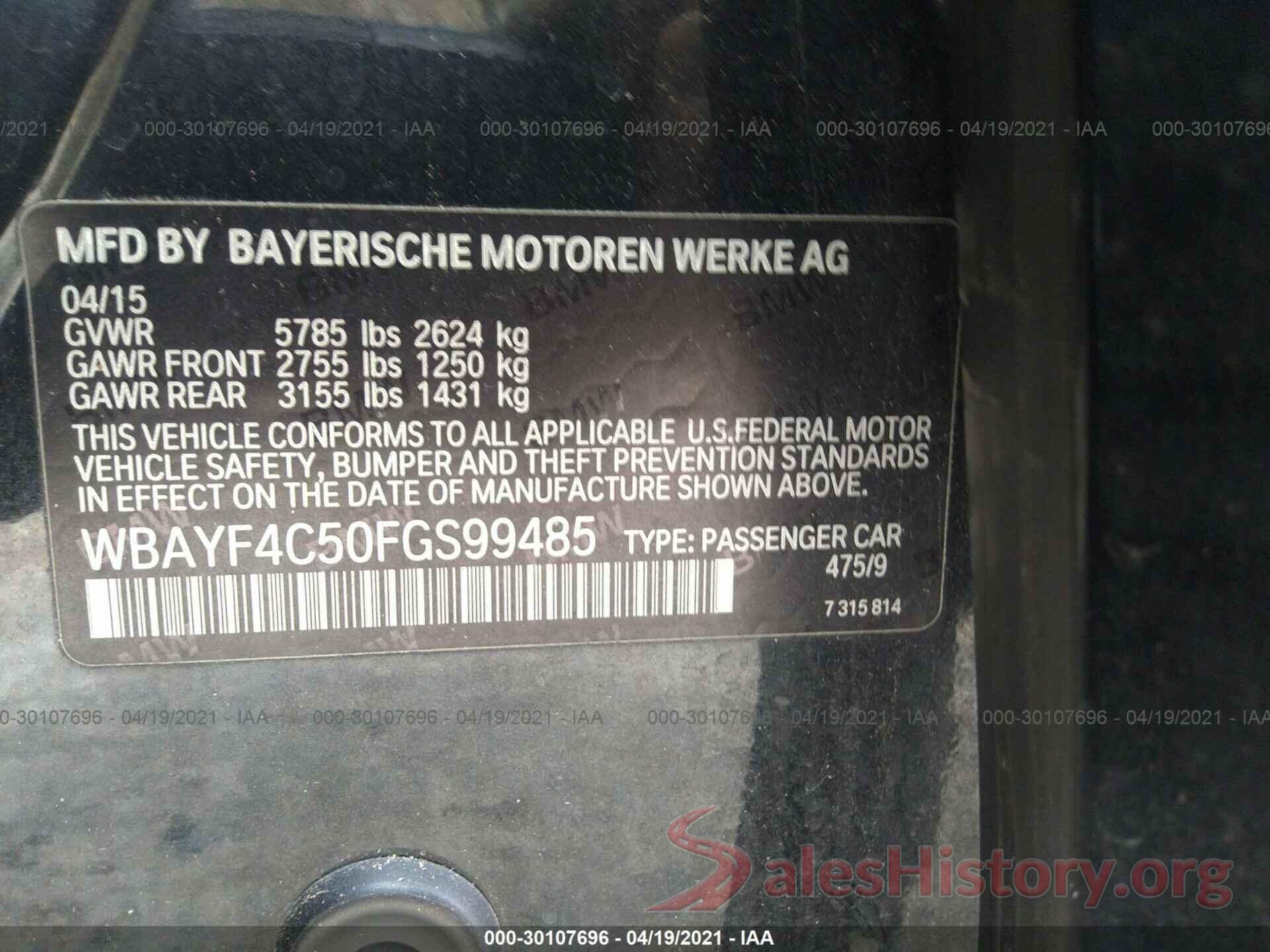 WBAYF4C50FGS99485 2015 BMW 7 SERIES