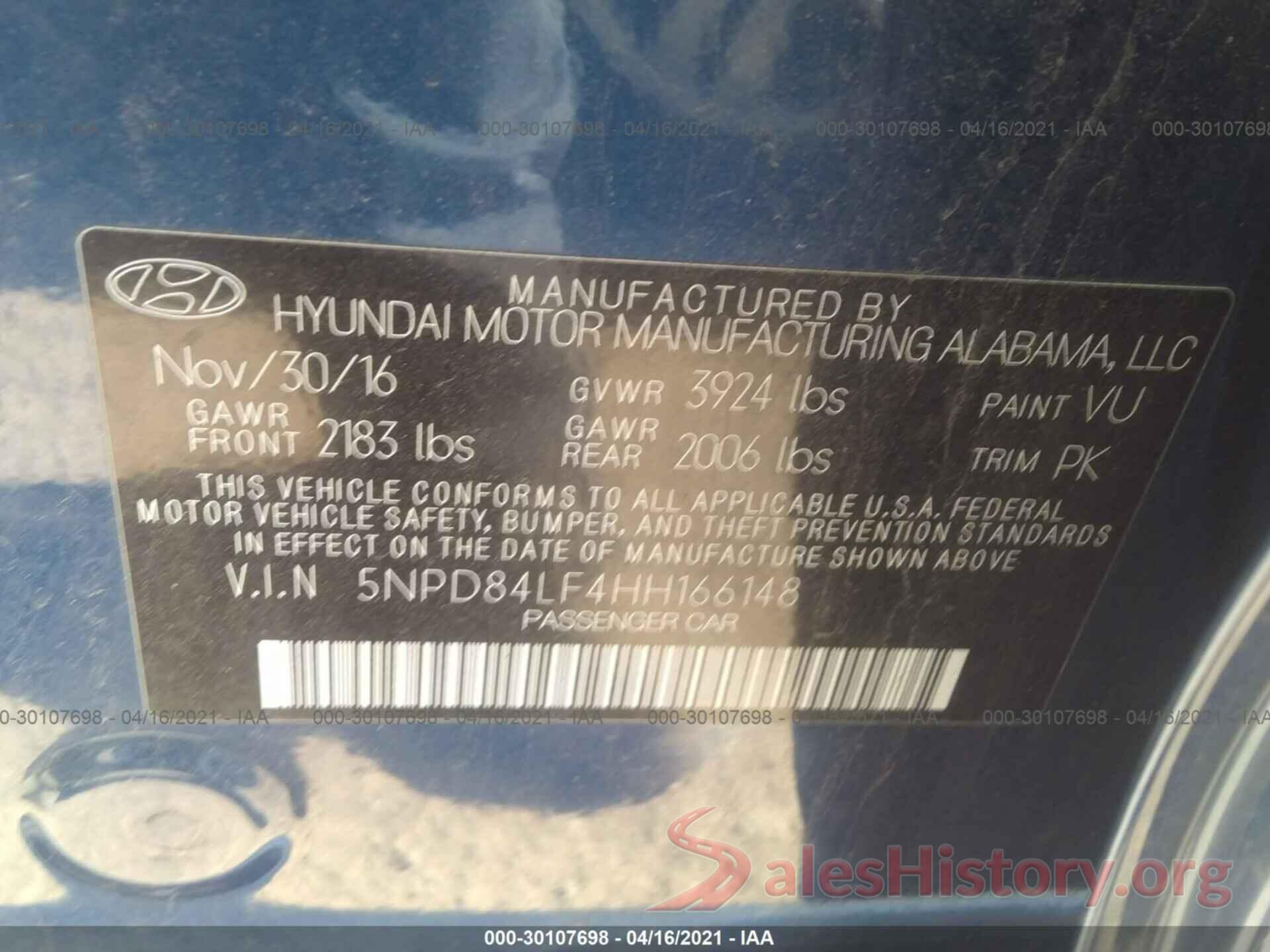 5NPD84LF4HH166148 2017 HYUNDAI ELANTRA