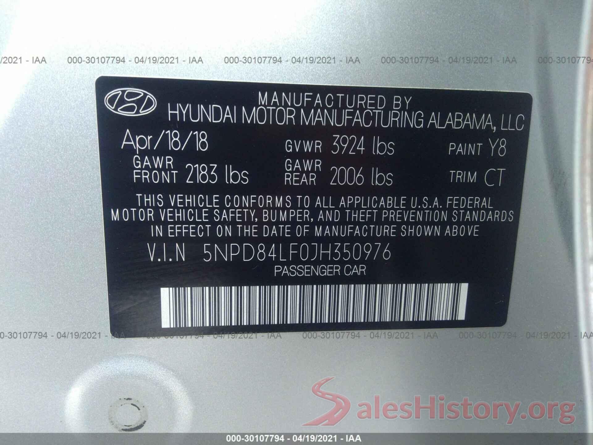 5NPD84LF0JH350976 2018 HYUNDAI ELANTRA