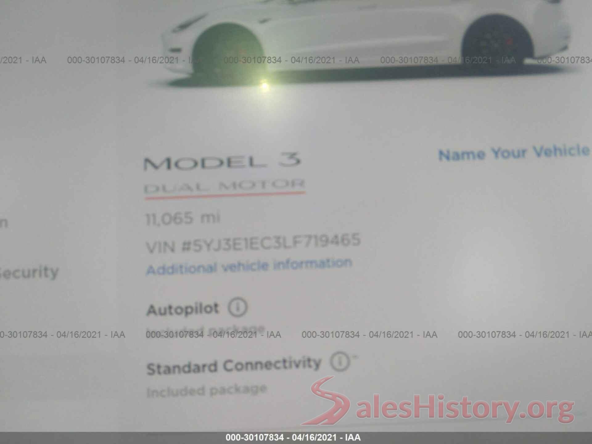 5YJ3E1EC3LF719465 2020 TESLA MODEL 3