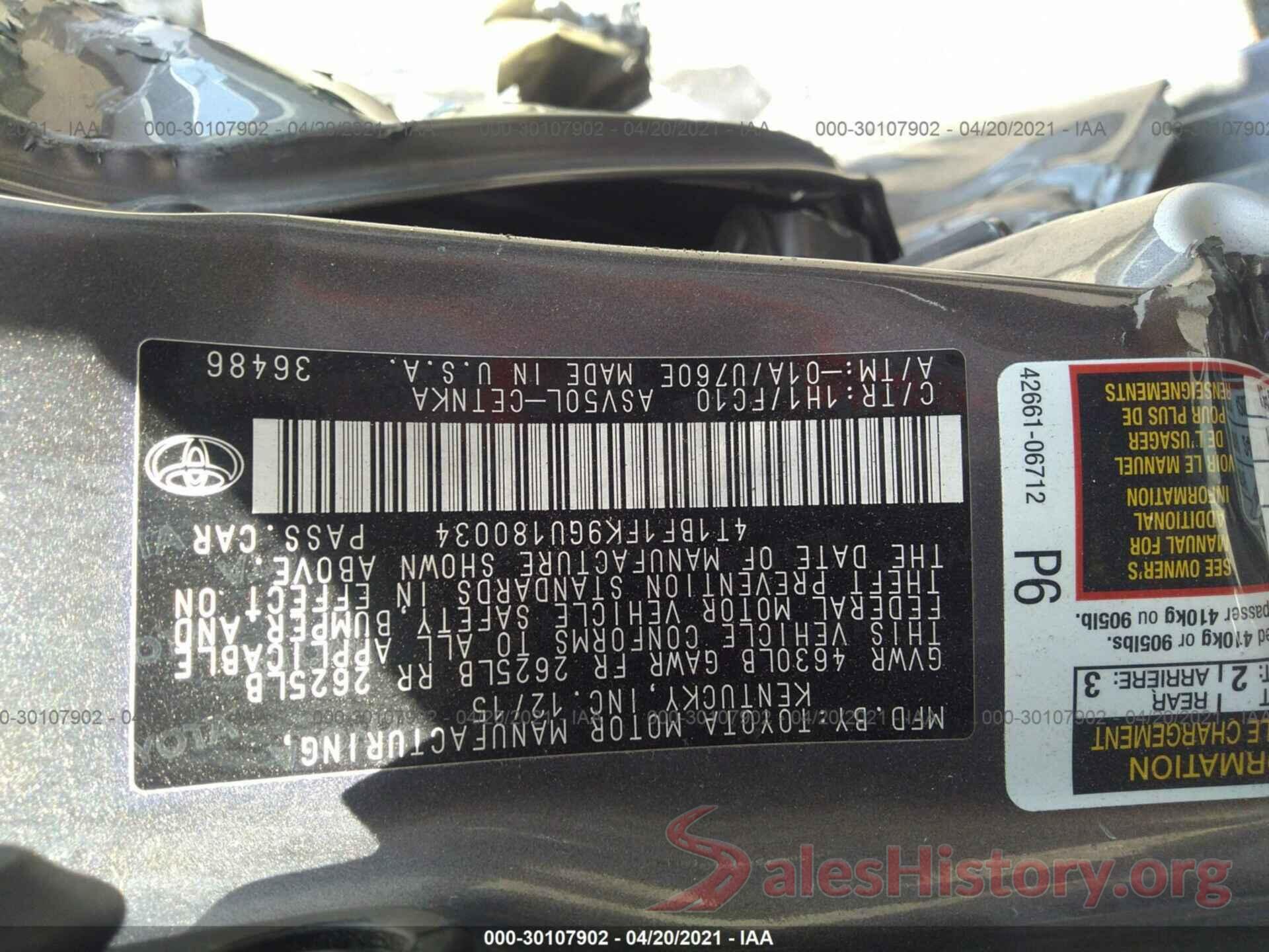 4T1BF1FK9GU180034 2016 TOYOTA CAMRY