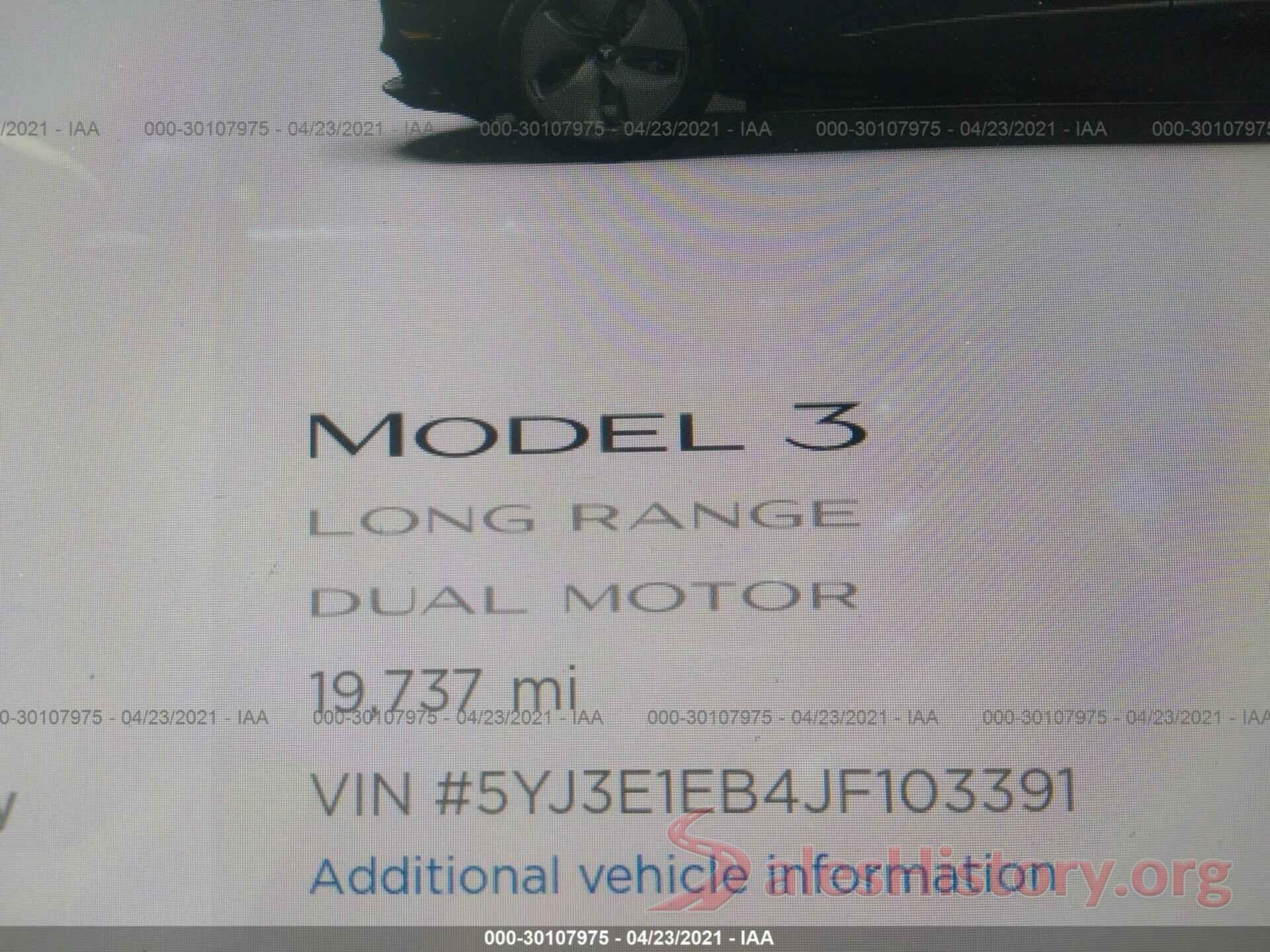 5YJ3E1EB4JF103391 2018 TESLA MODEL 3