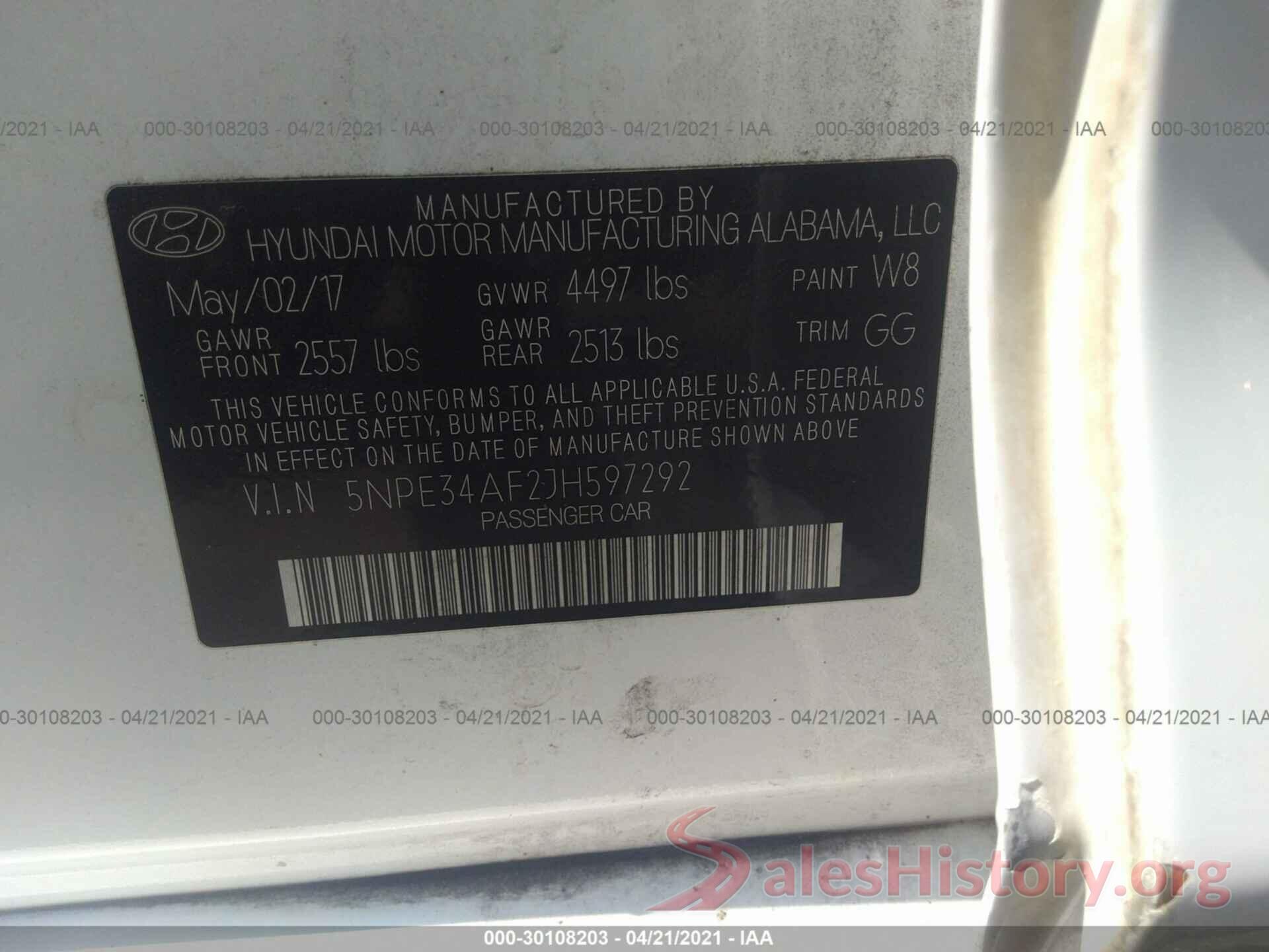 5NPE34AF2JH597292 2018 HYUNDAI SONATA