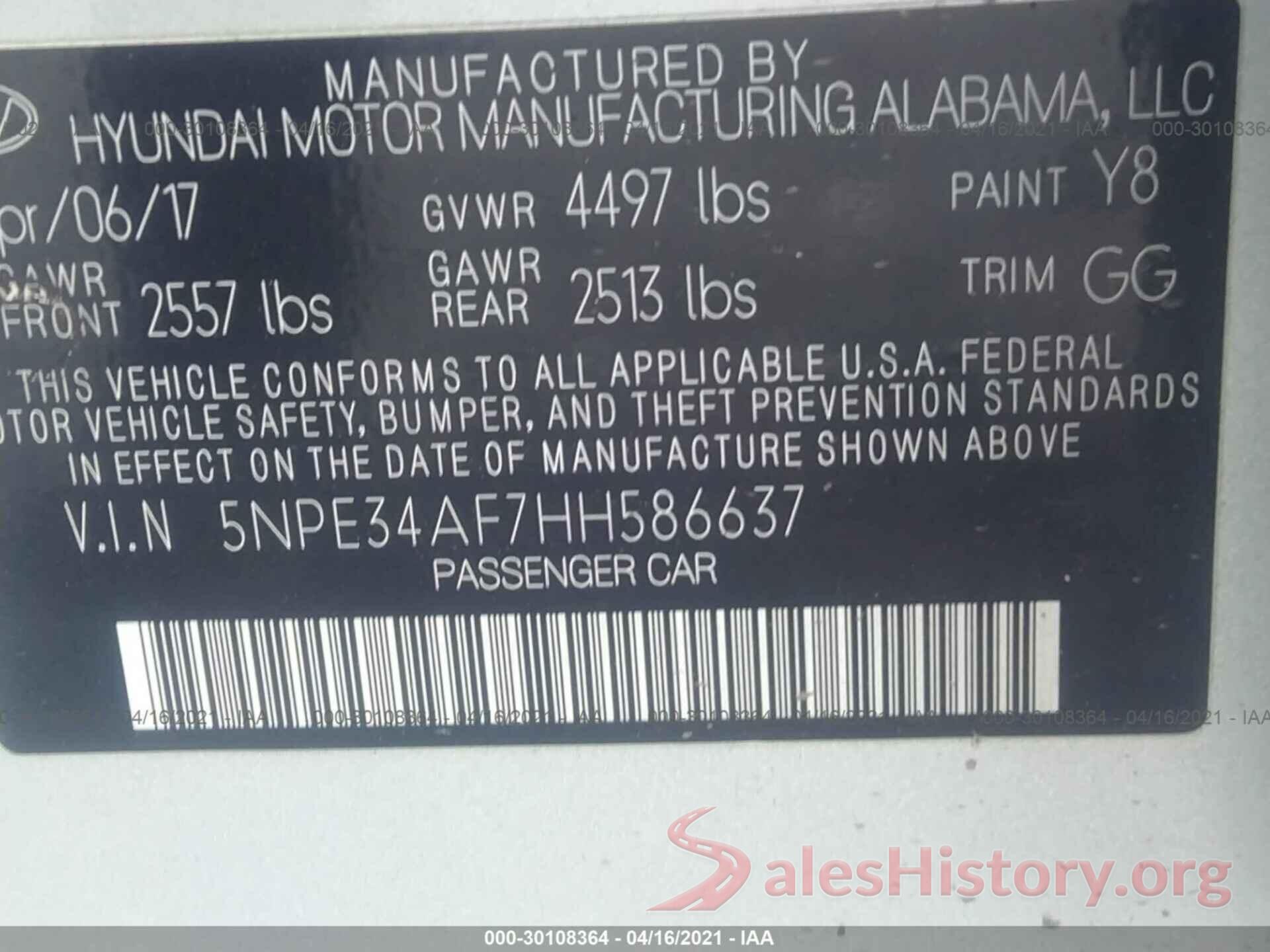 5NPE34AF7HH586637 2017 HYUNDAI SONATA