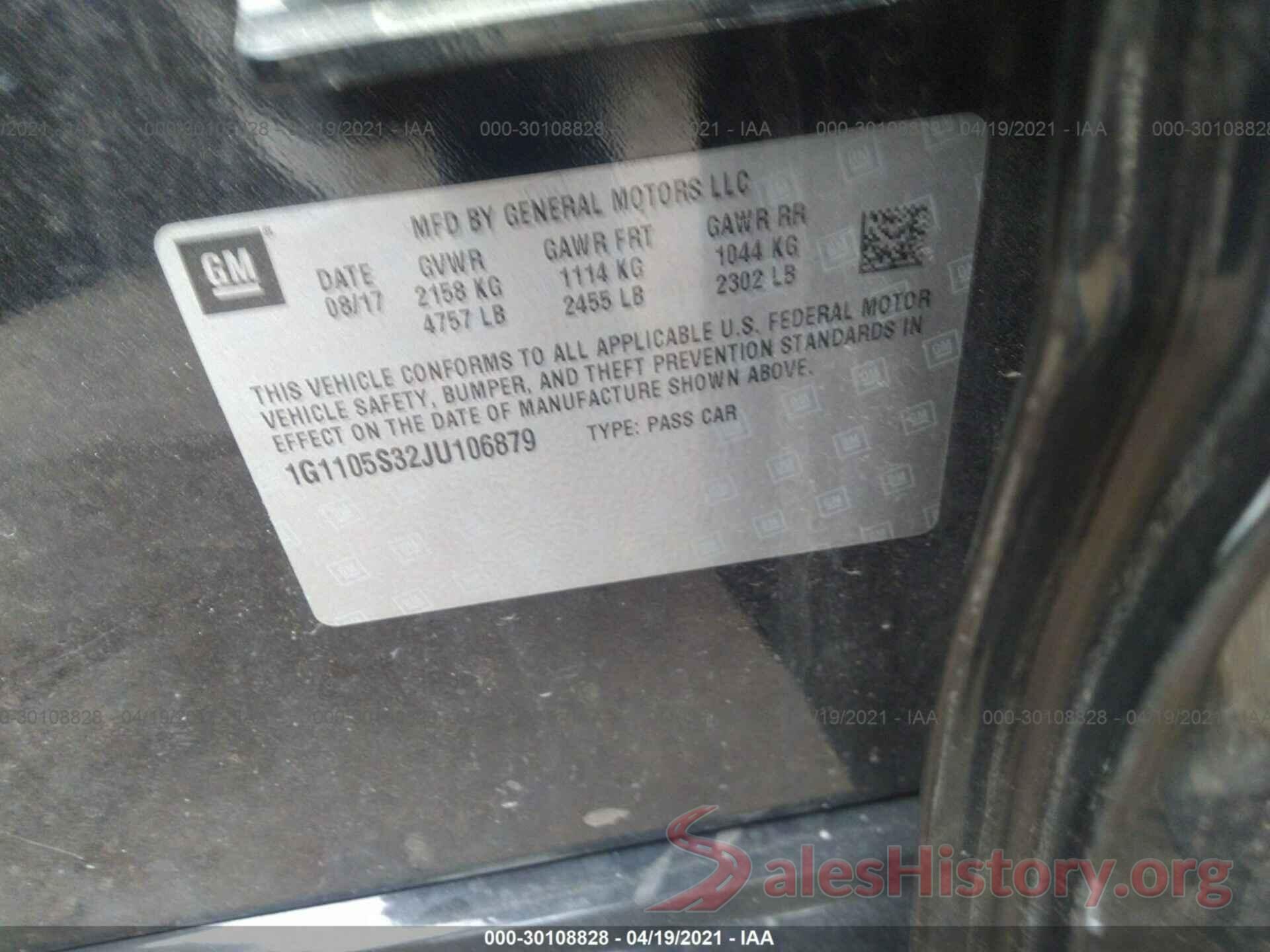 1G1105S32JU106879 2018 CHEVROLET IMPALA