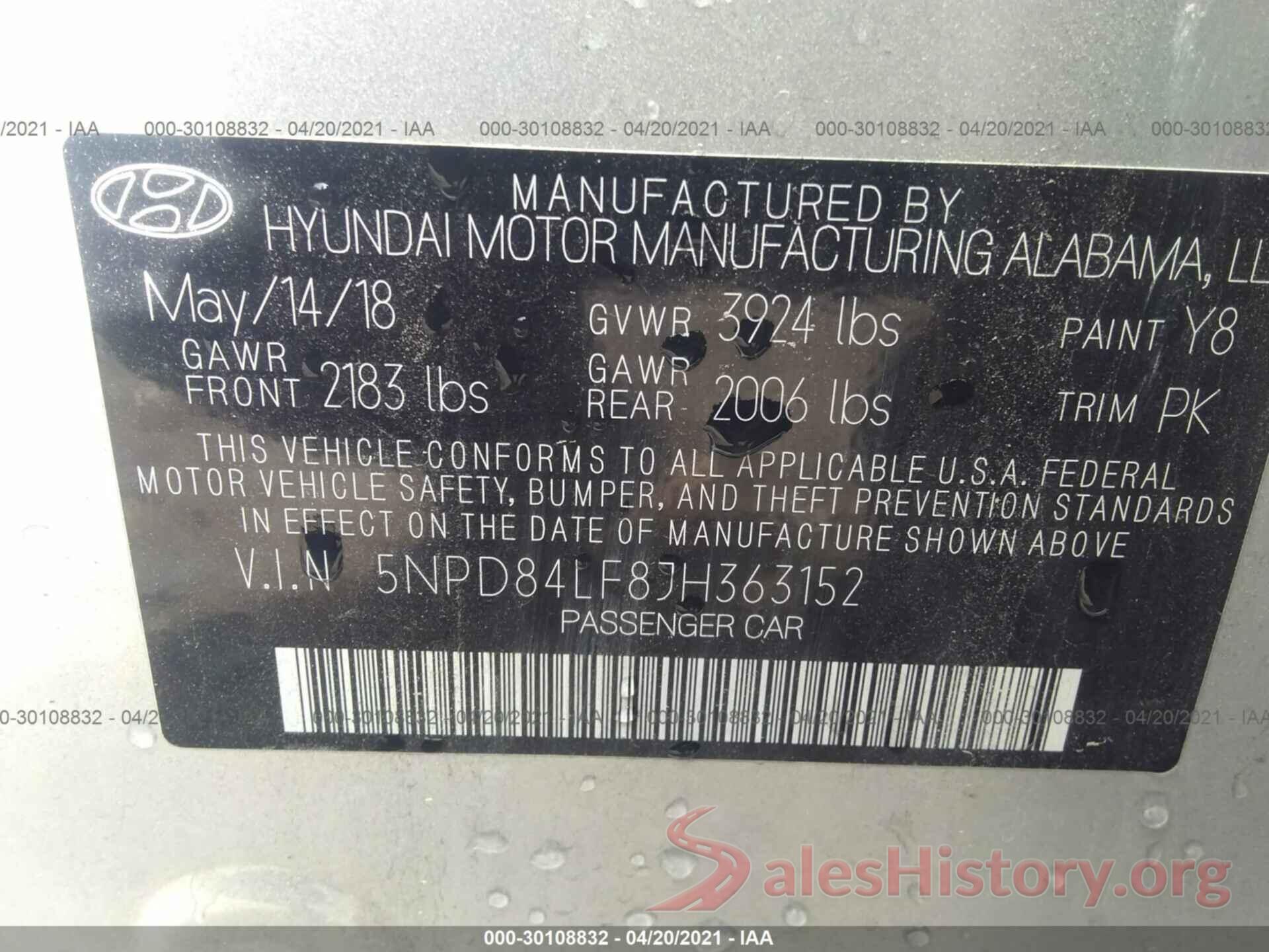 5NPD84LF8JH363152 2018 HYUNDAI ELANTRA