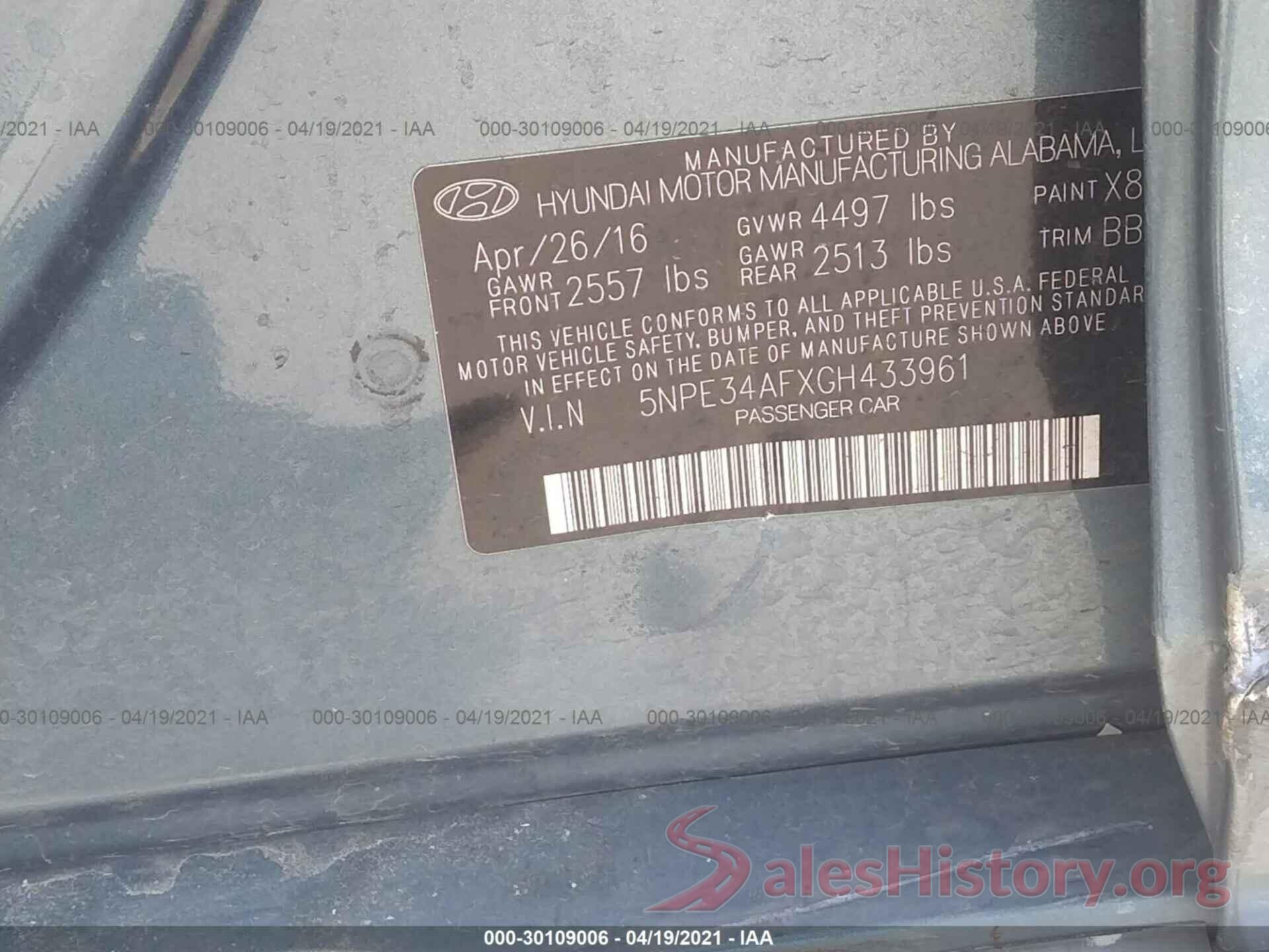 5NPE34AFXGH433961 2016 HYUNDAI SONATA