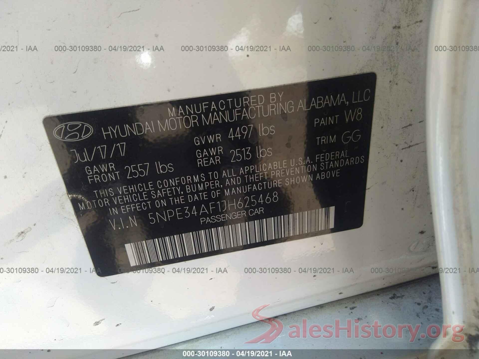 5NPE34AF1JH625468 2018 HYUNDAI SONATA