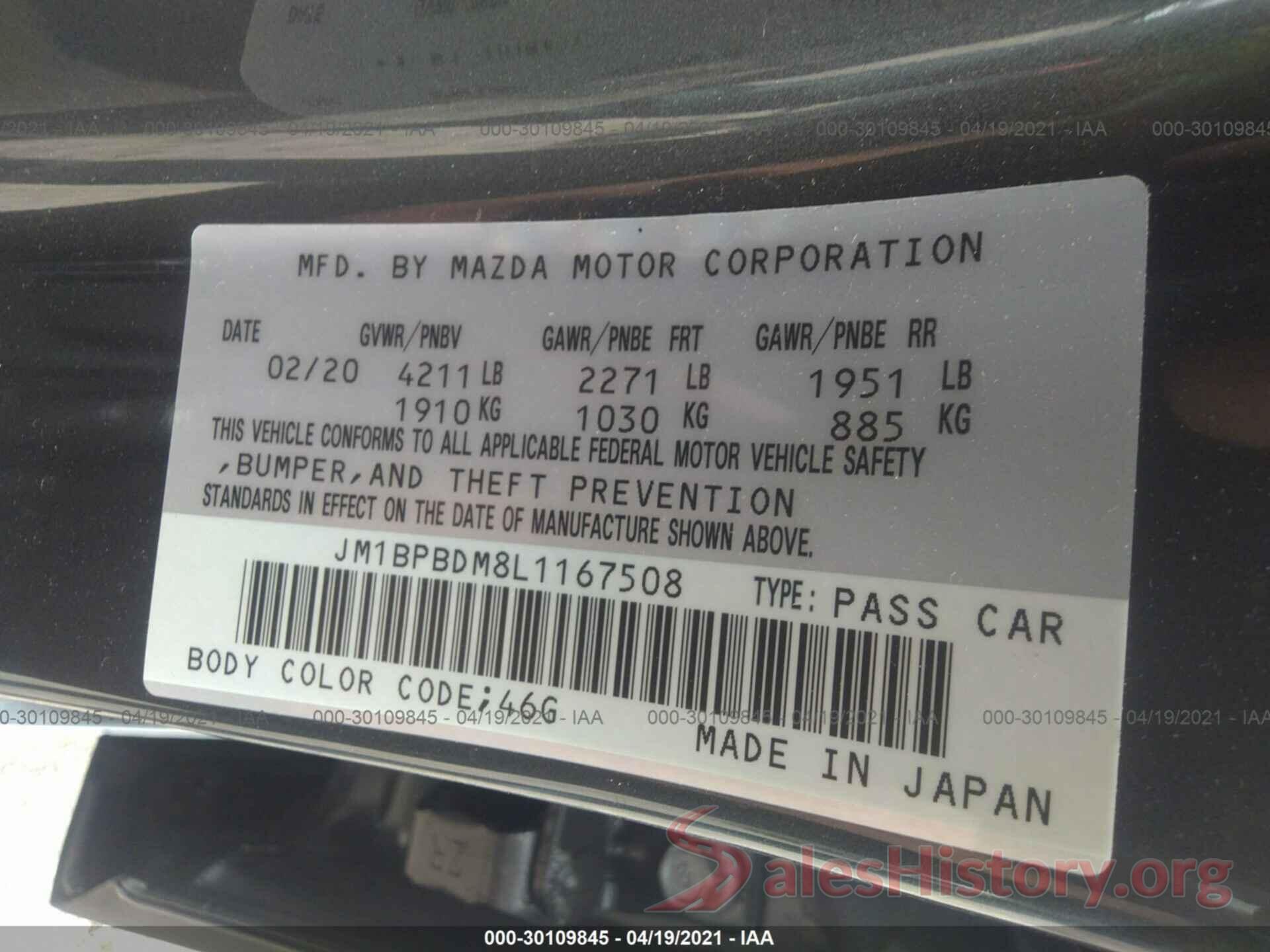 JM1BPBDM8L1167508 2020 MAZDA MAZDA3 SEDAN