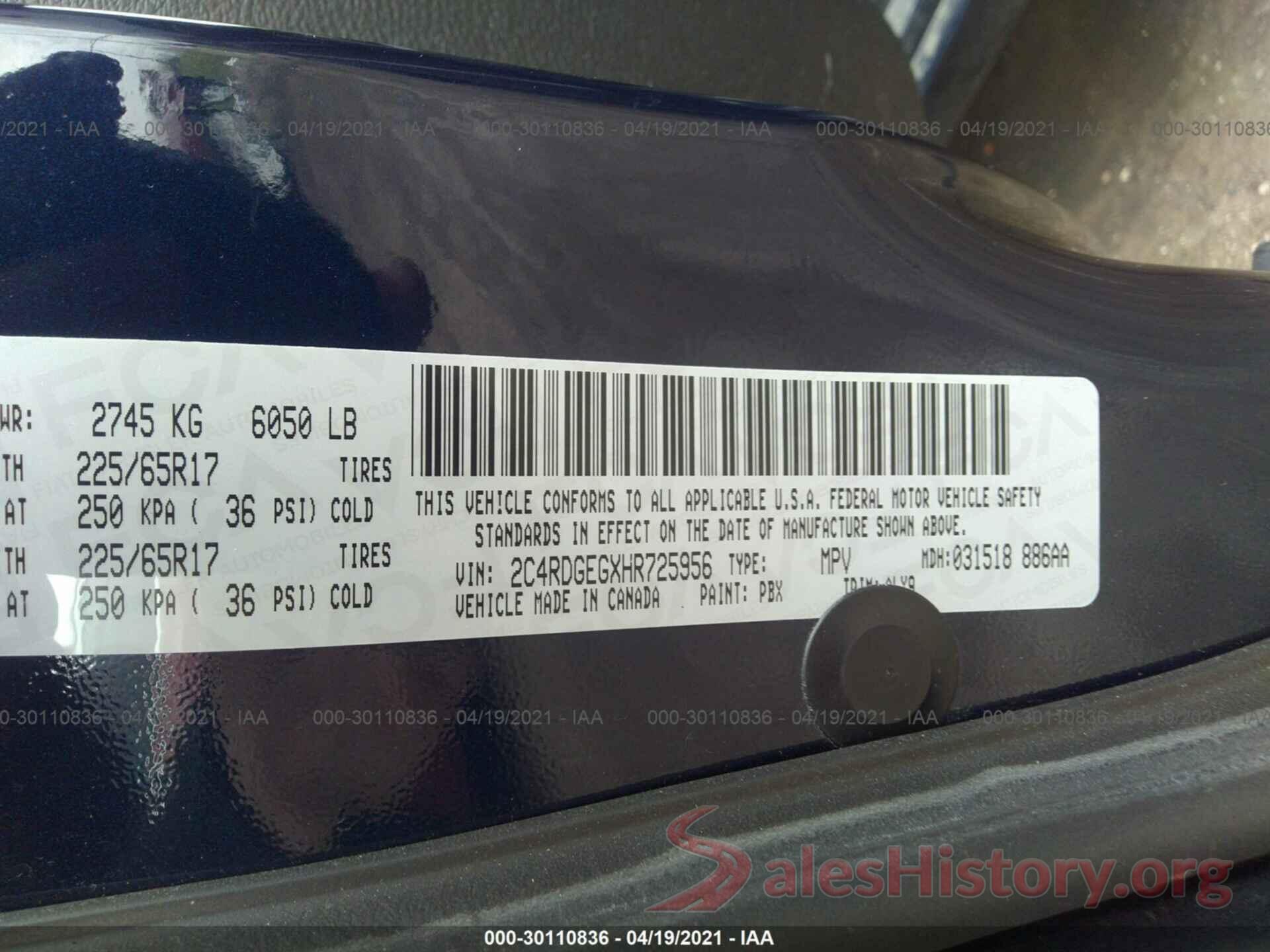 2C4RDGEGXHR725956 2017 DODGE GRAND CARAVAN