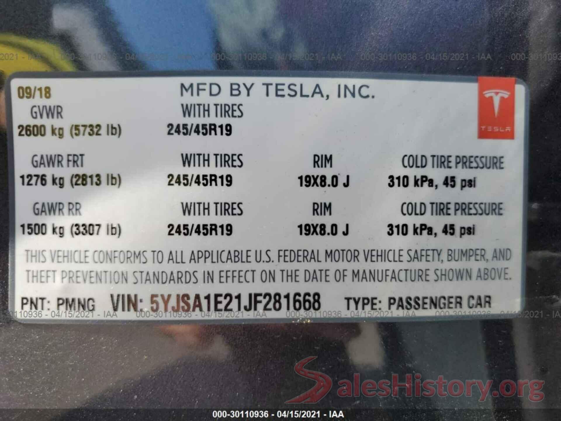 5YJSA1E21JF281668 2018 TESLA MODEL S