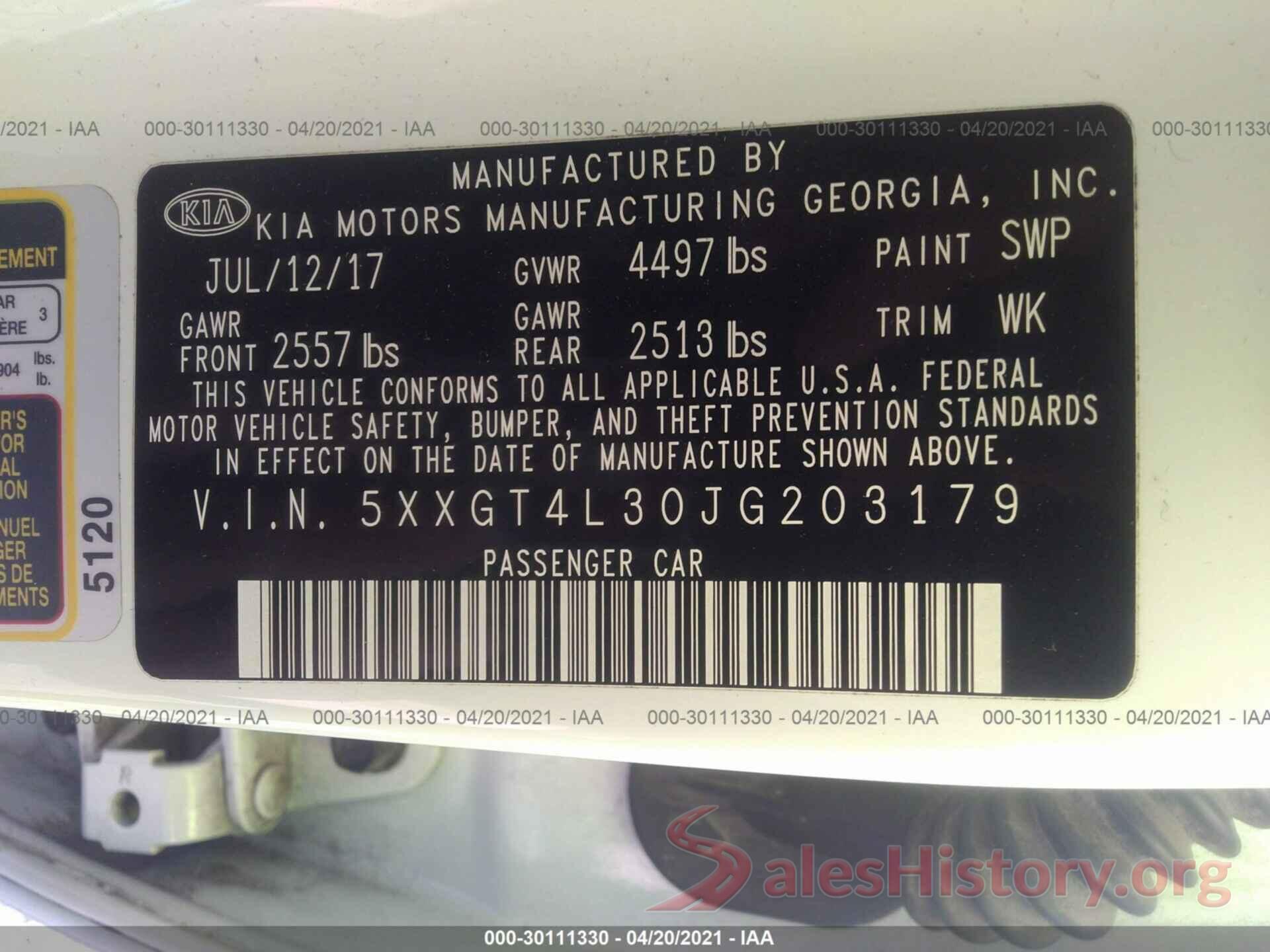 5XXGT4L30JG203179 2018 KIA OPTIMA