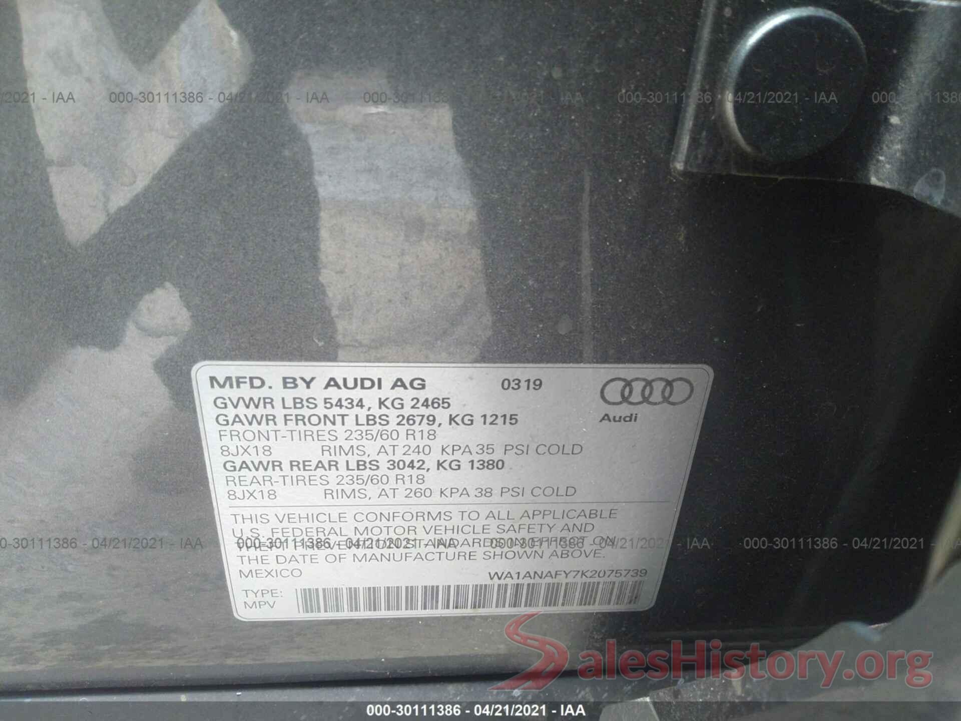 WA1ANAFY7K2075739 2019 AUDI Q5