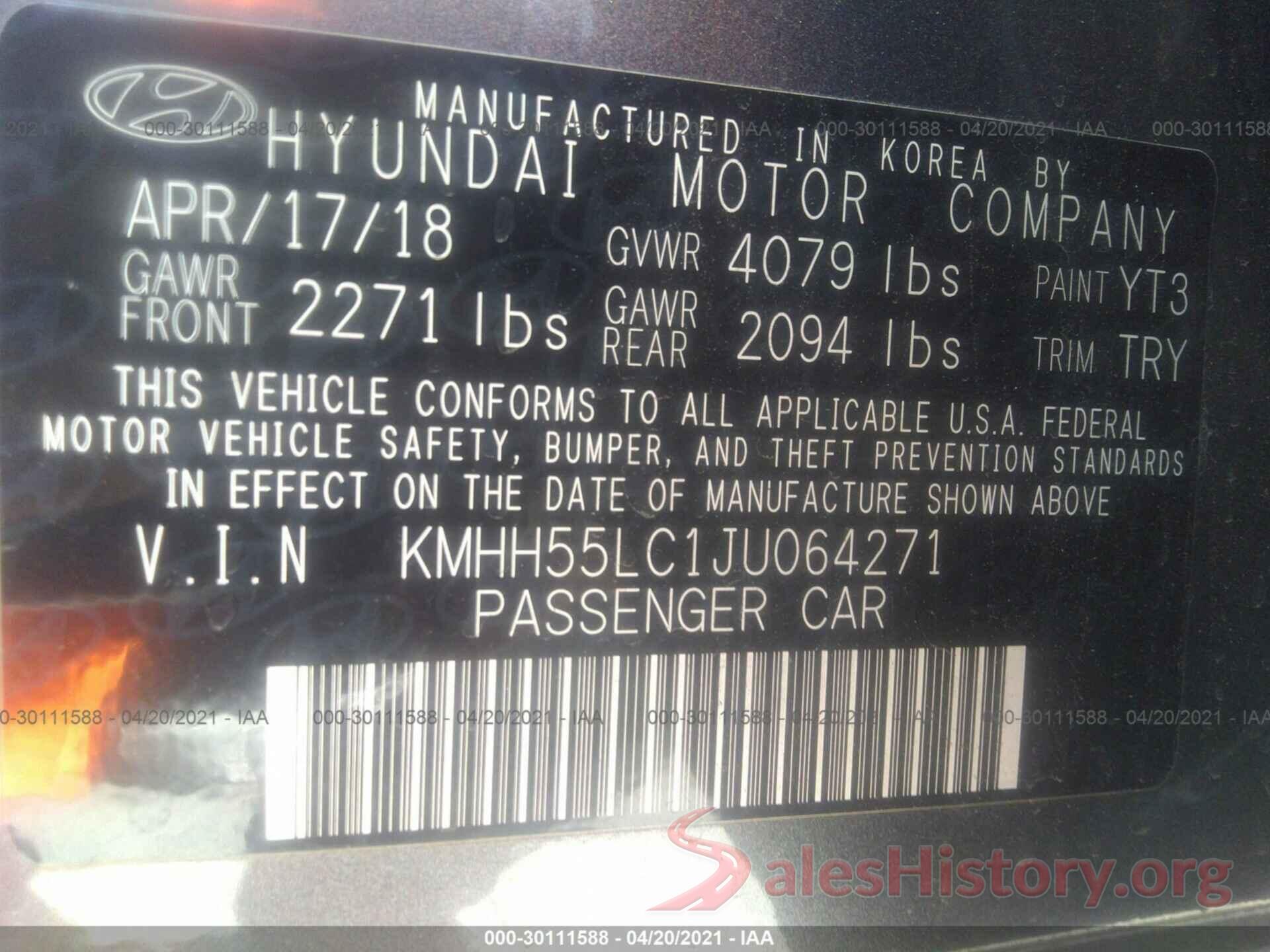 KMHH55LC1JU064271 2018 HYUNDAI ELANTRA GT