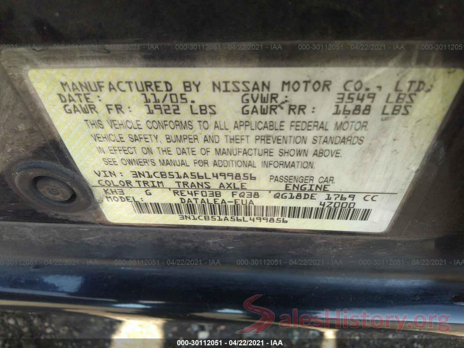 5TFAW5F18JX707906 2006 NISSAN SENTRA