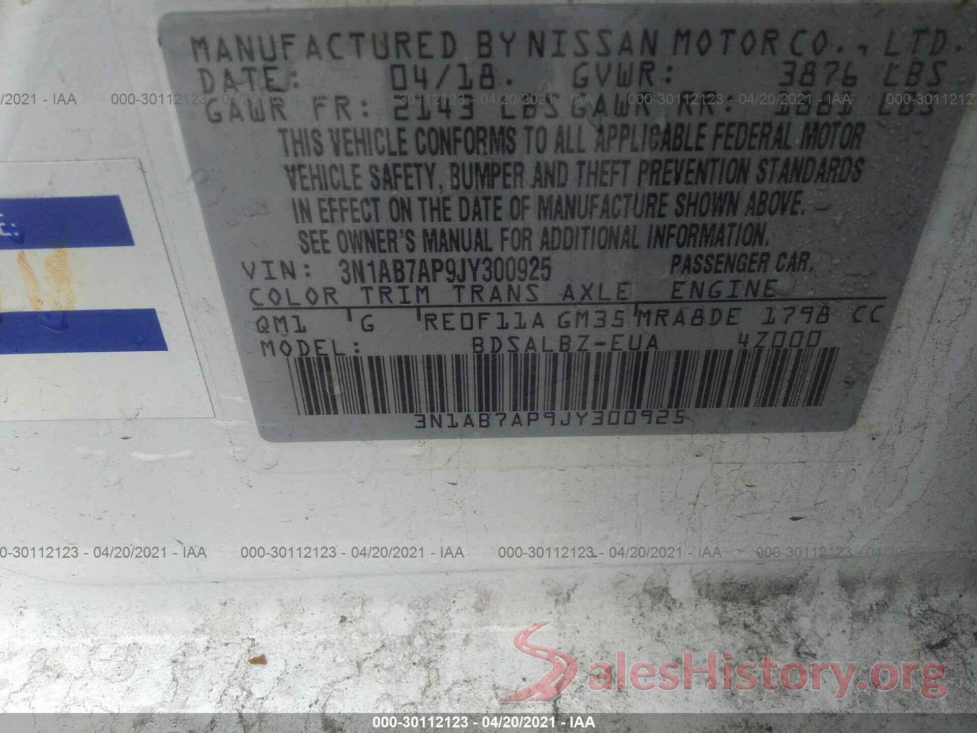 3N1AB7AP9JY300925 2018 NISSAN SENTRA