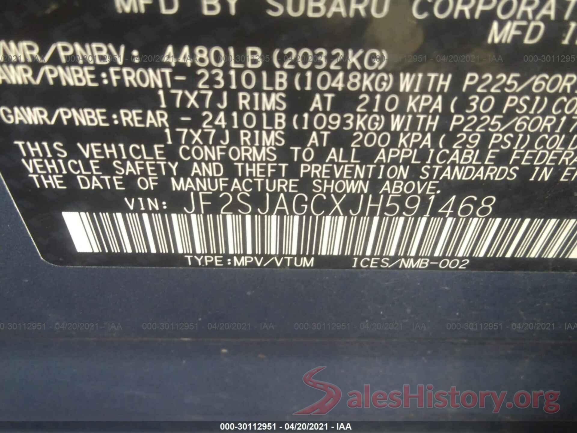 JF2SJAGCXJH591468 2018 SUBARU FORESTER