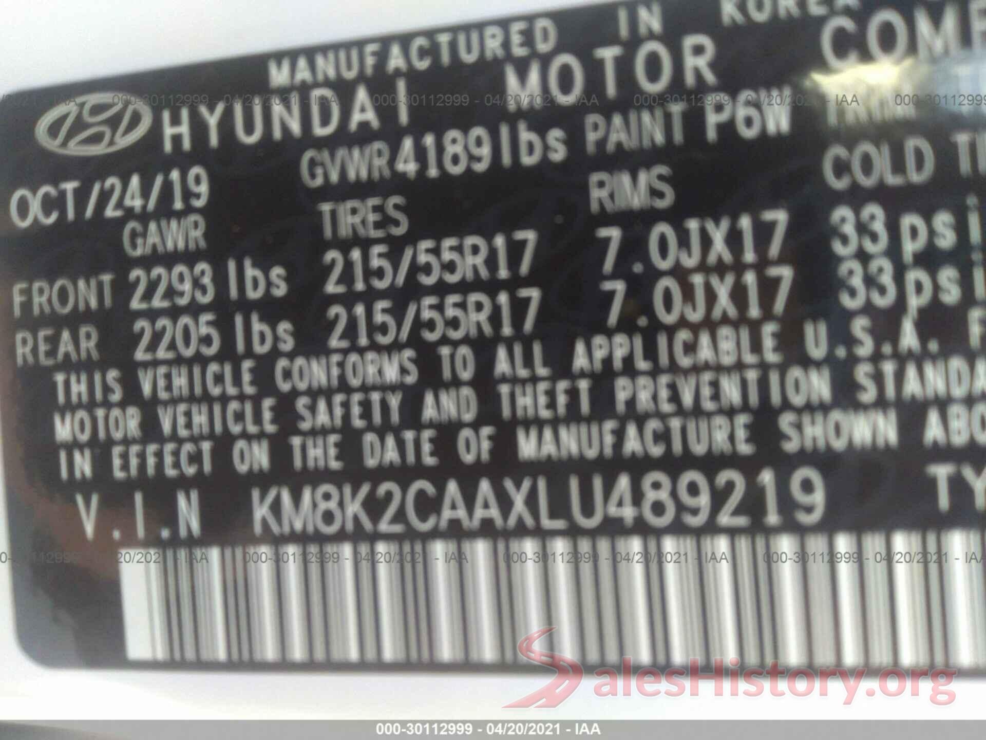 KM8K2CAAXLU489219 2020 HYUNDAI KONA