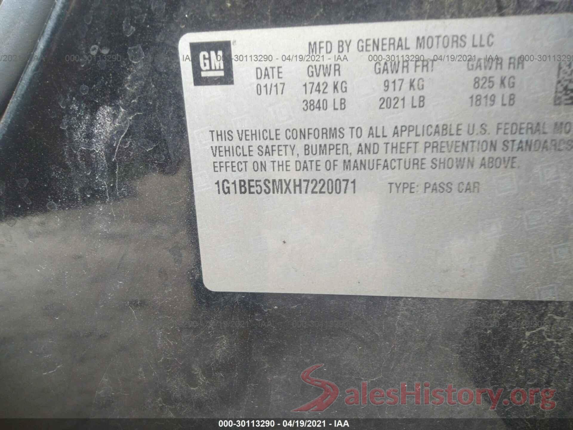 1G1BE5SMXH7220071 2017 CHEVROLET CRUZE