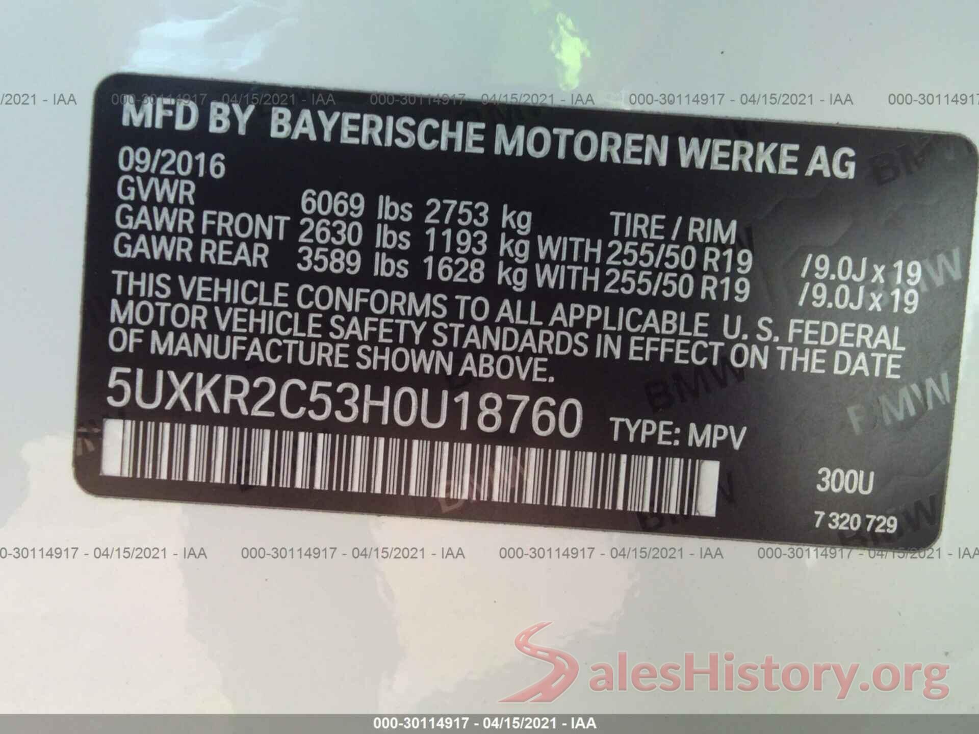 5UXKR2C53H0U18760 2017 BMW X5