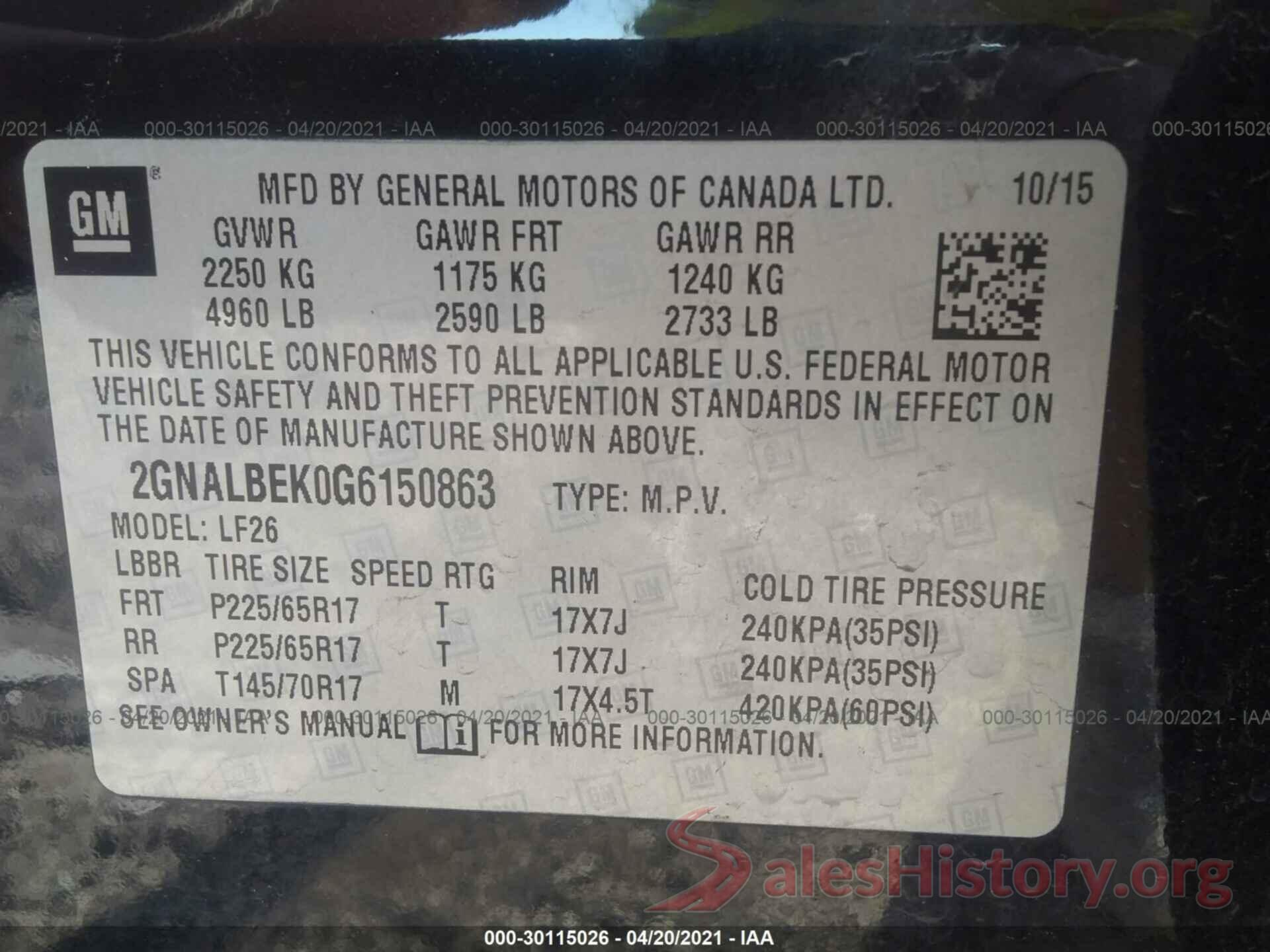 2GNALBEK0G6150863 2016 CHEVROLET EQUINOX