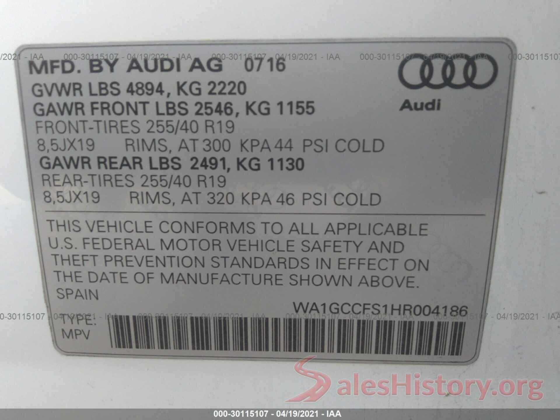 WA1GCCFS1HR004186 2017 AUDI Q3