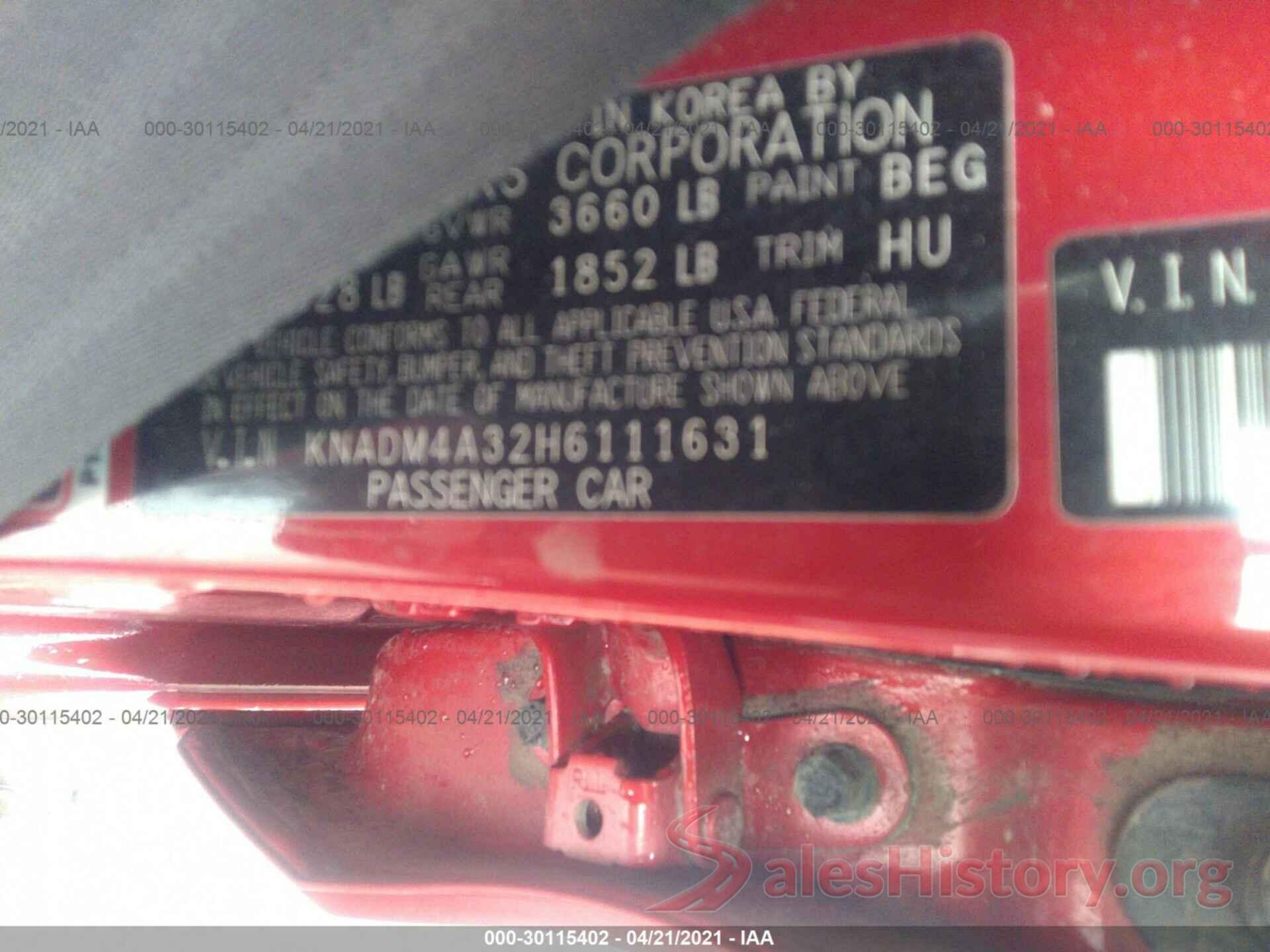 KNADM4A32H6111631 2017 KIA RIO