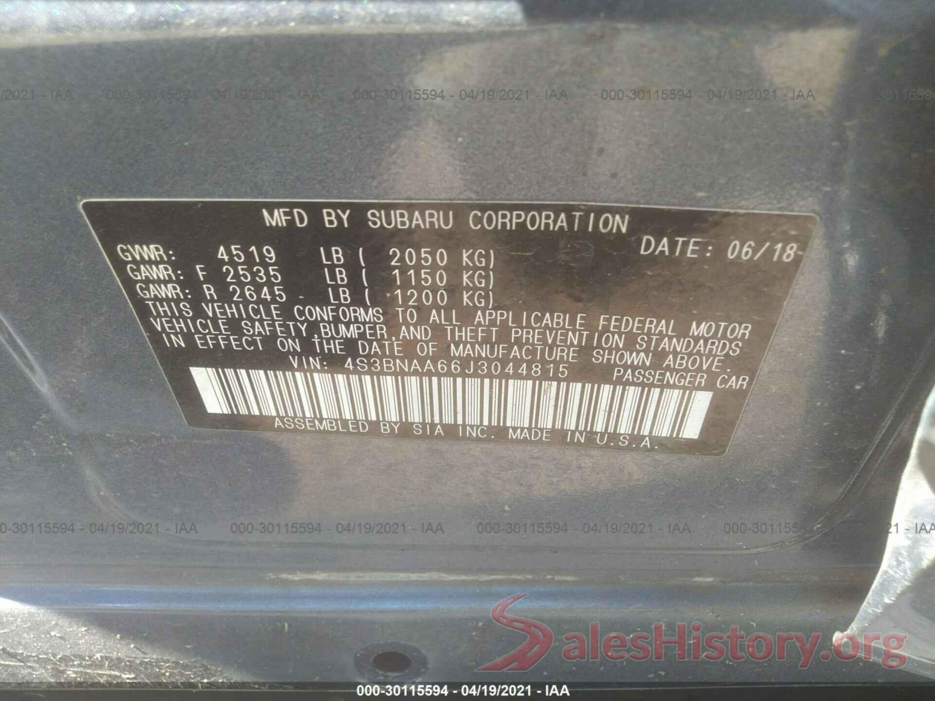 4S3BNAA66J3044815 2018 SUBARU LEGACY