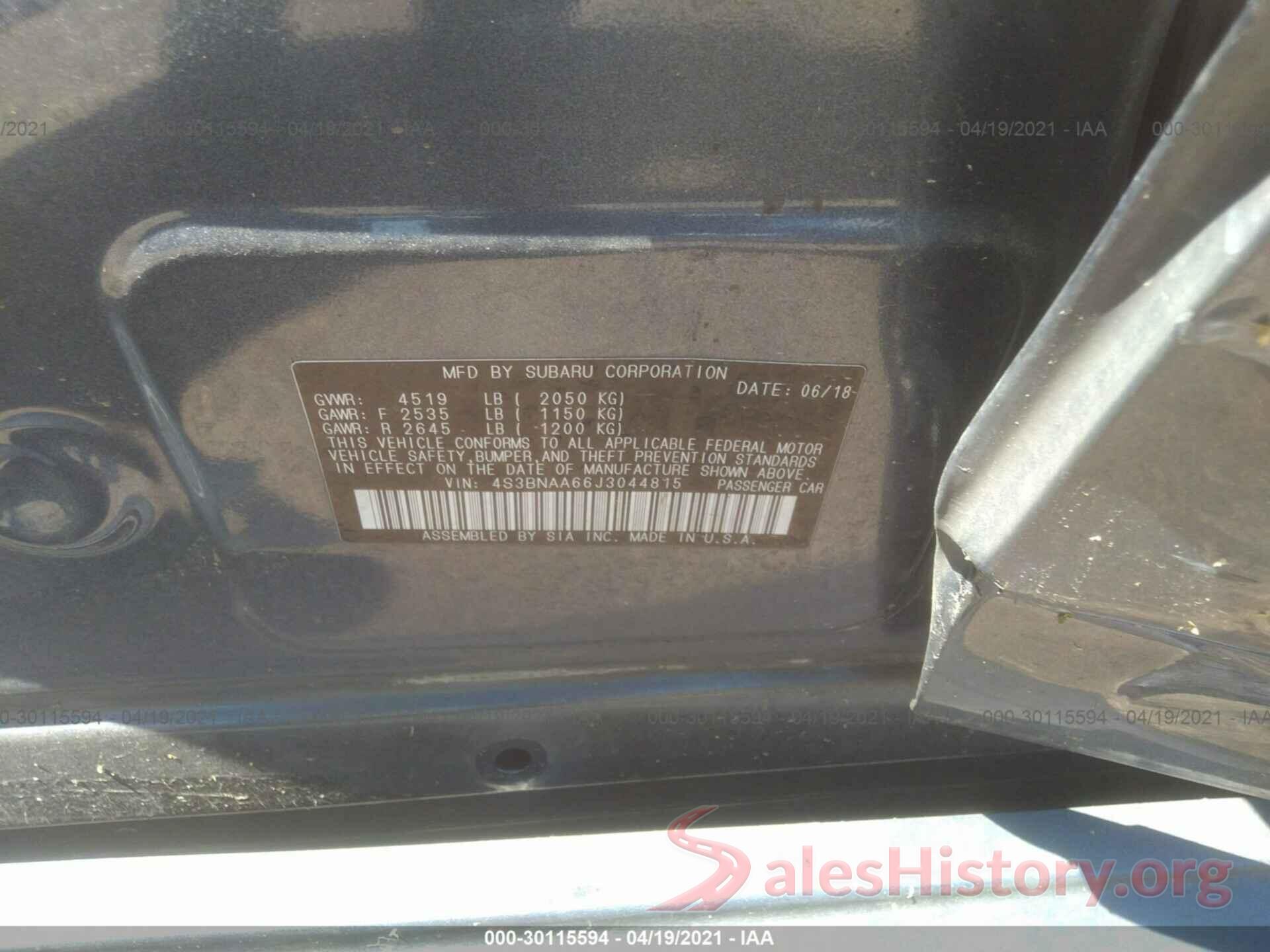 4S3BNAA66J3044815 2018 SUBARU LEGACY