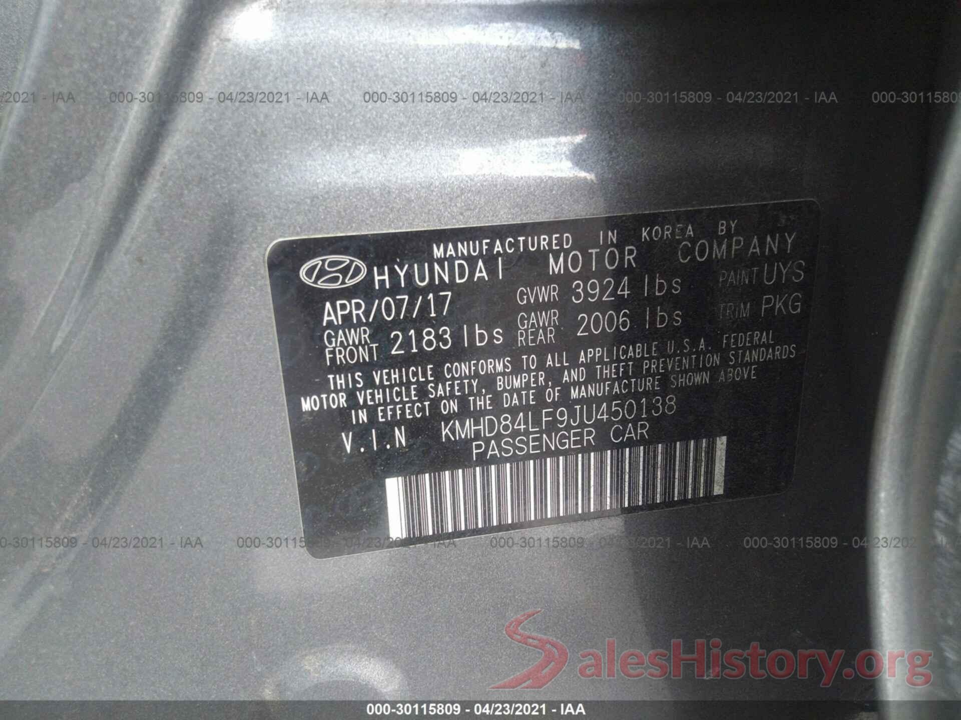 KMHD84LF9JU450138 2018 HYUNDAI ELANTRA