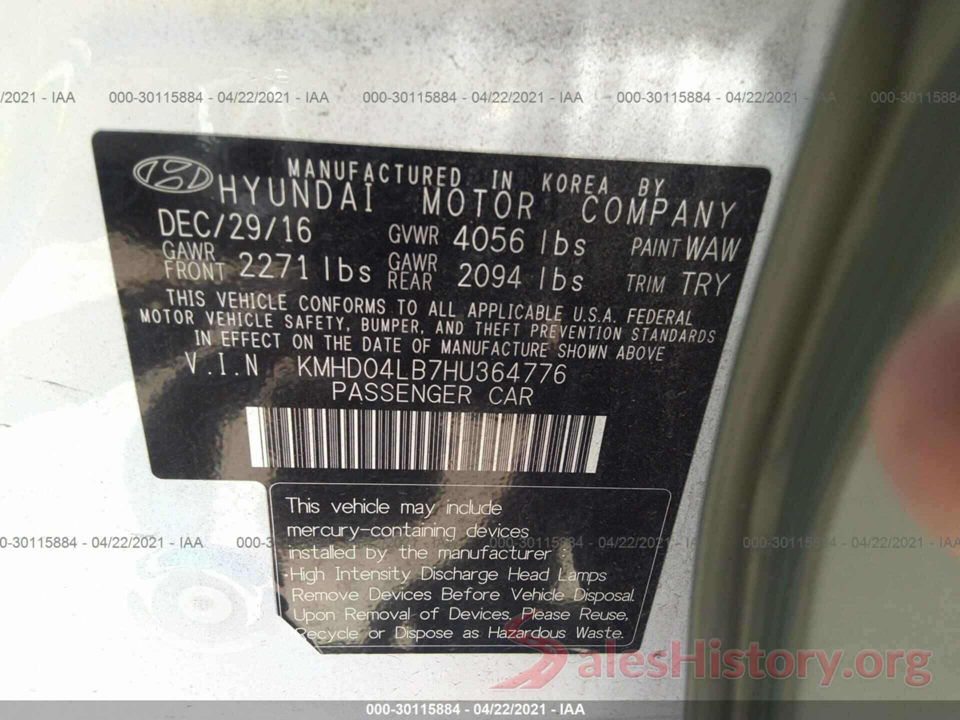 KMHD04LB7HU364776 2017 HYUNDAI ELANTRA