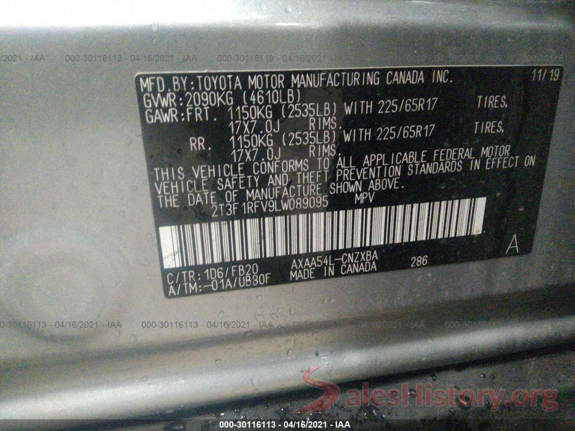 2T3F1RFV9LW089095 2020 TOYOTA RAV4