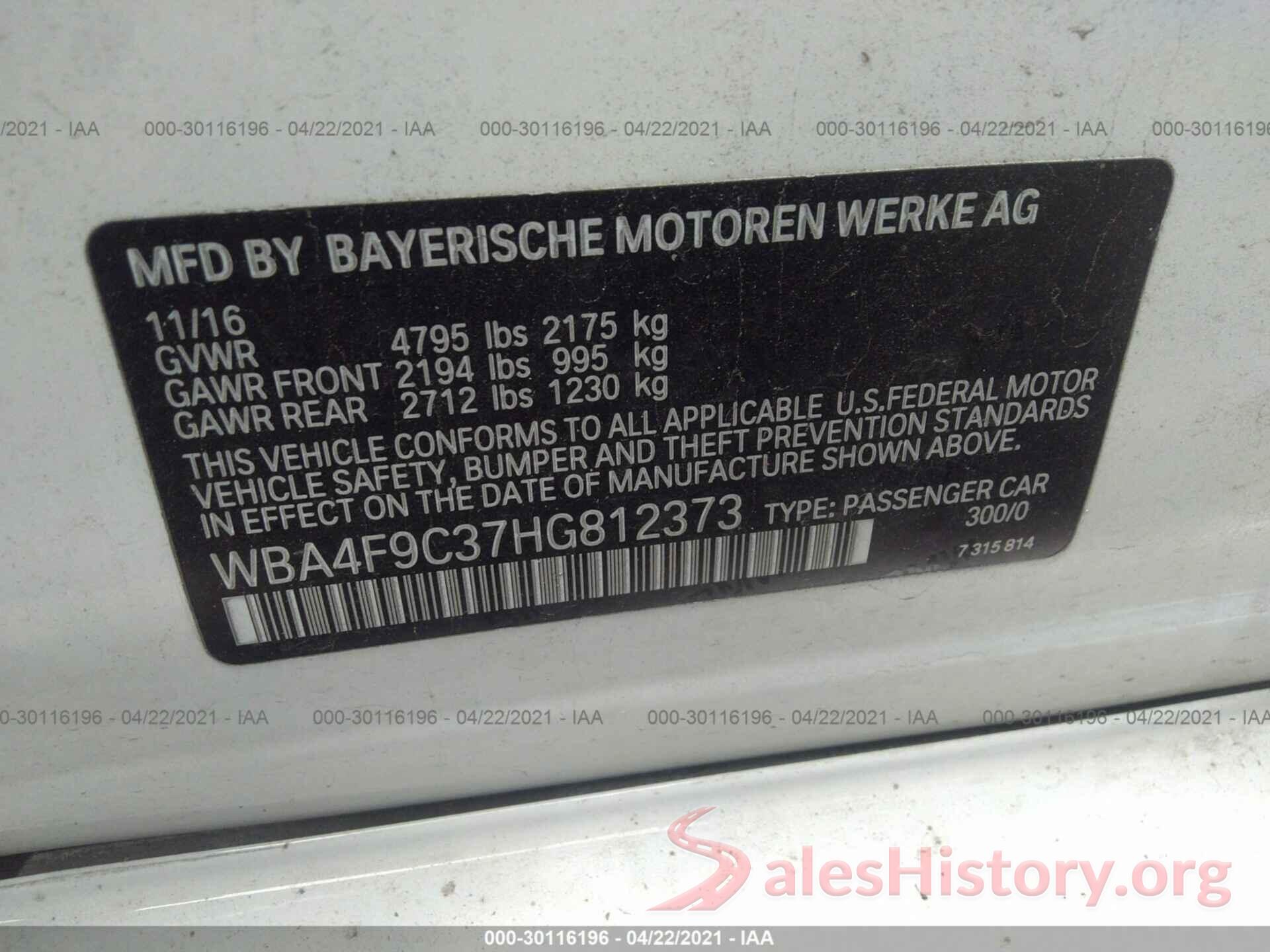 WBA4F9C37HG812373 2017 BMW 4 SERIES