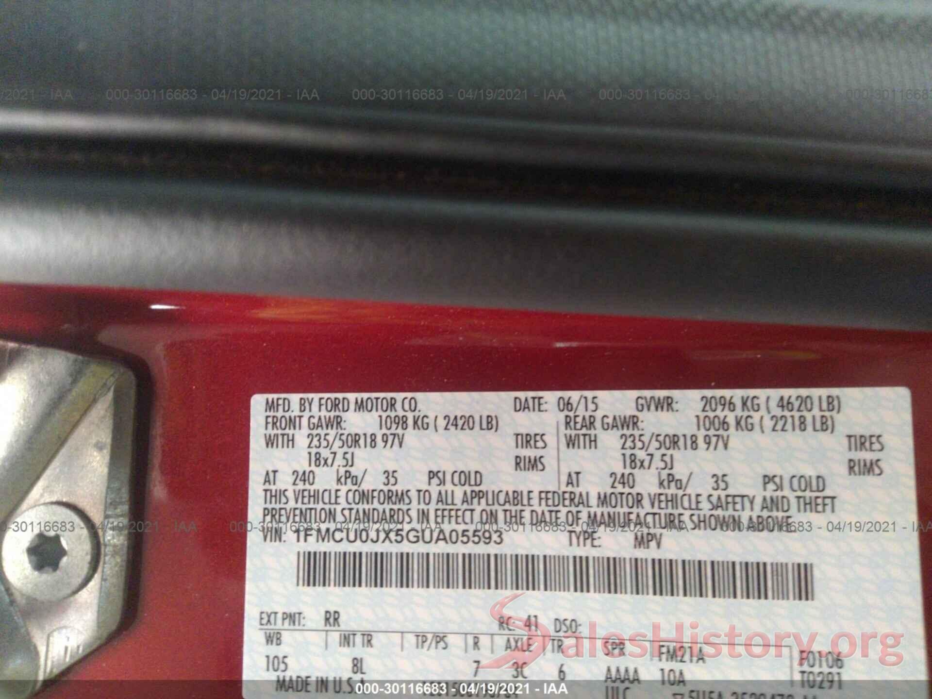 1FMCU0JX5GUA05593 2016 FORD ESCAPE