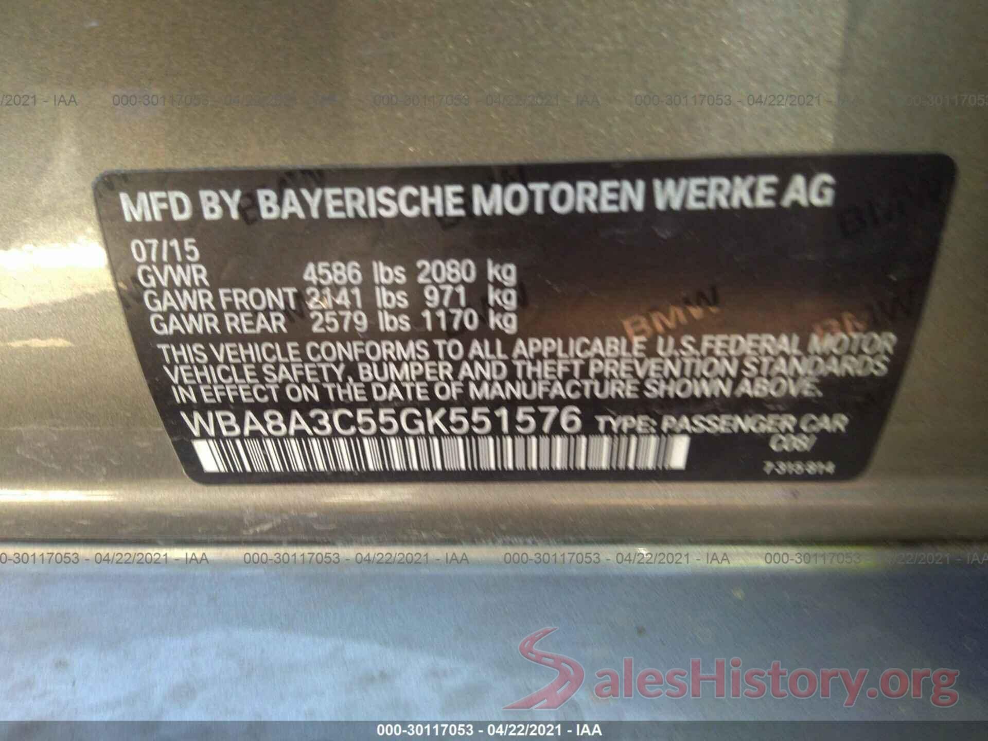 WBA8A3C55GK551576 2016 BMW 3 SERIES