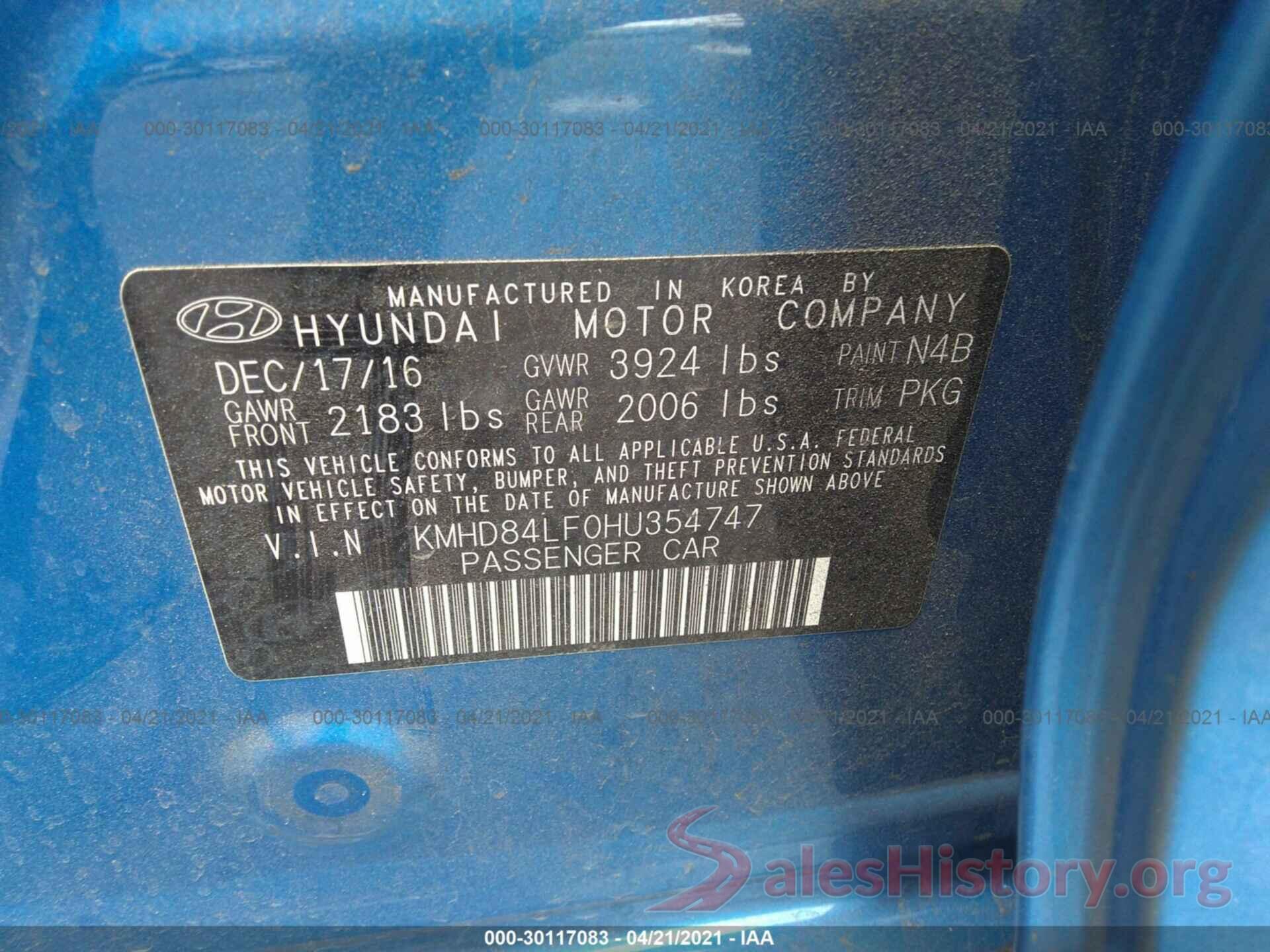 KMHD84LF0HU354747 2017 HYUNDAI ELANTRA