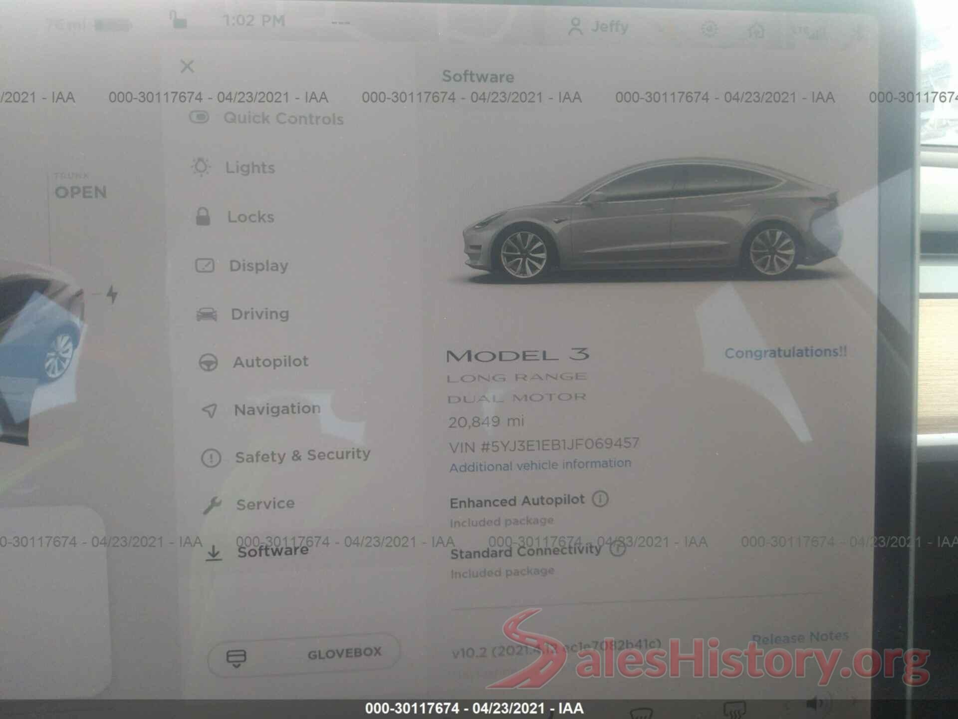 5YJ3E1EB1JF069457 2018 TESLA MODEL 3