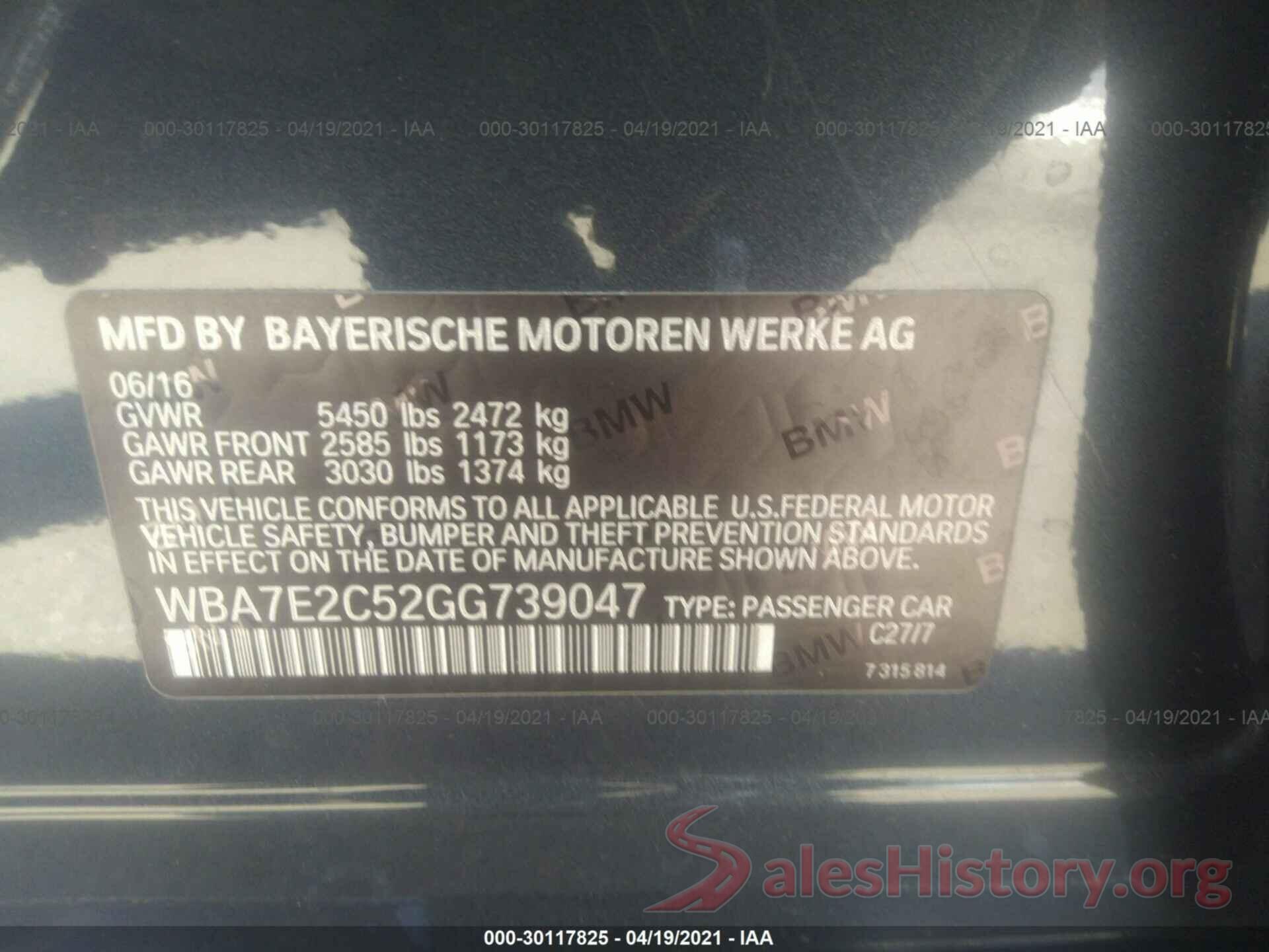 WBA7E2C52GG739047 2016 BMW 7 SERIES