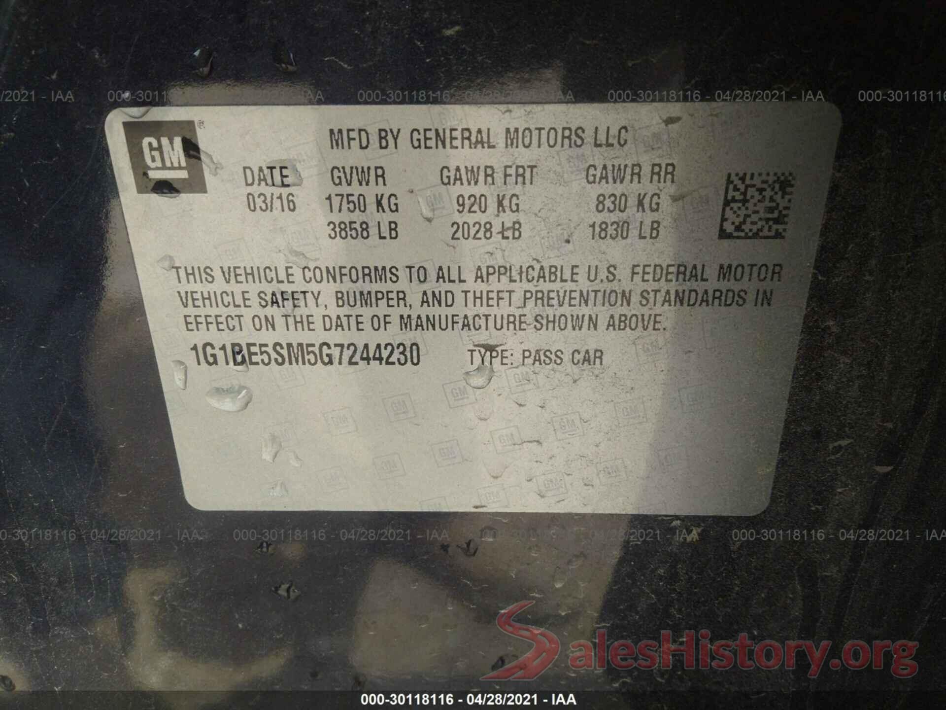 1G1BE5SM5G7244230 2016 CHEVROLET CRUZE