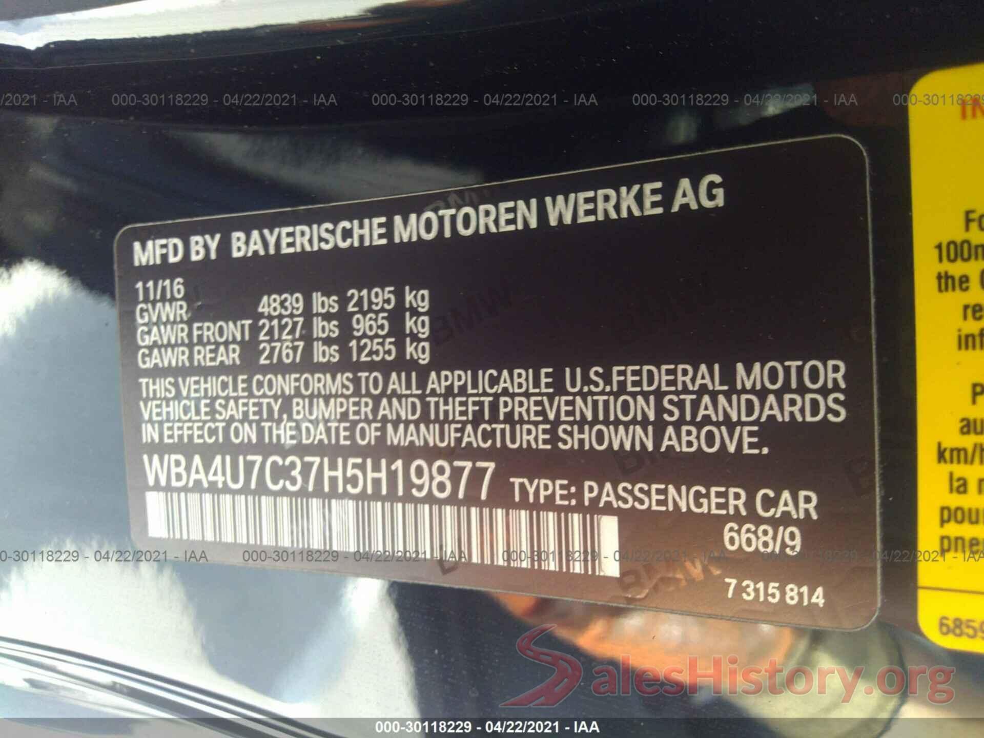 WBA4U7C37H5H19877 2017 BMW 4 SERIES