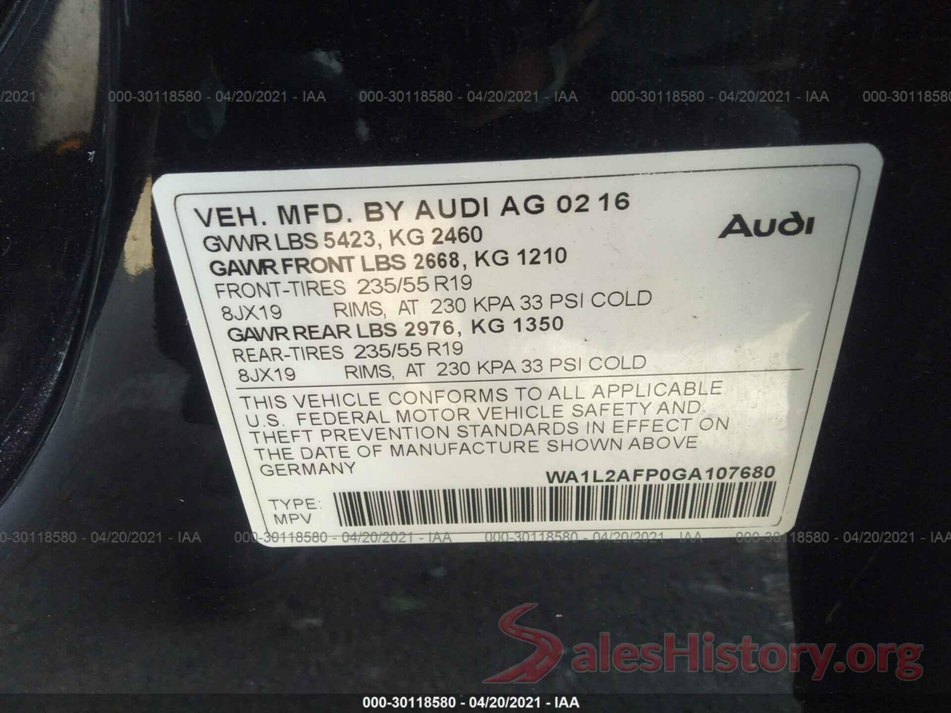 WA1L2AFP0GA107680 2016 AUDI Q5