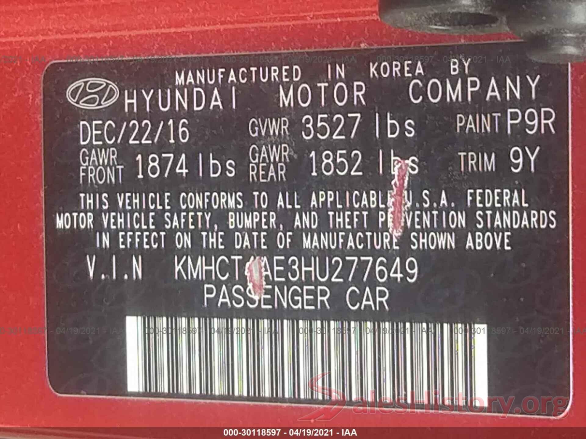 KMHCT4AE3HU277649 2017 HYUNDAI ACCENT