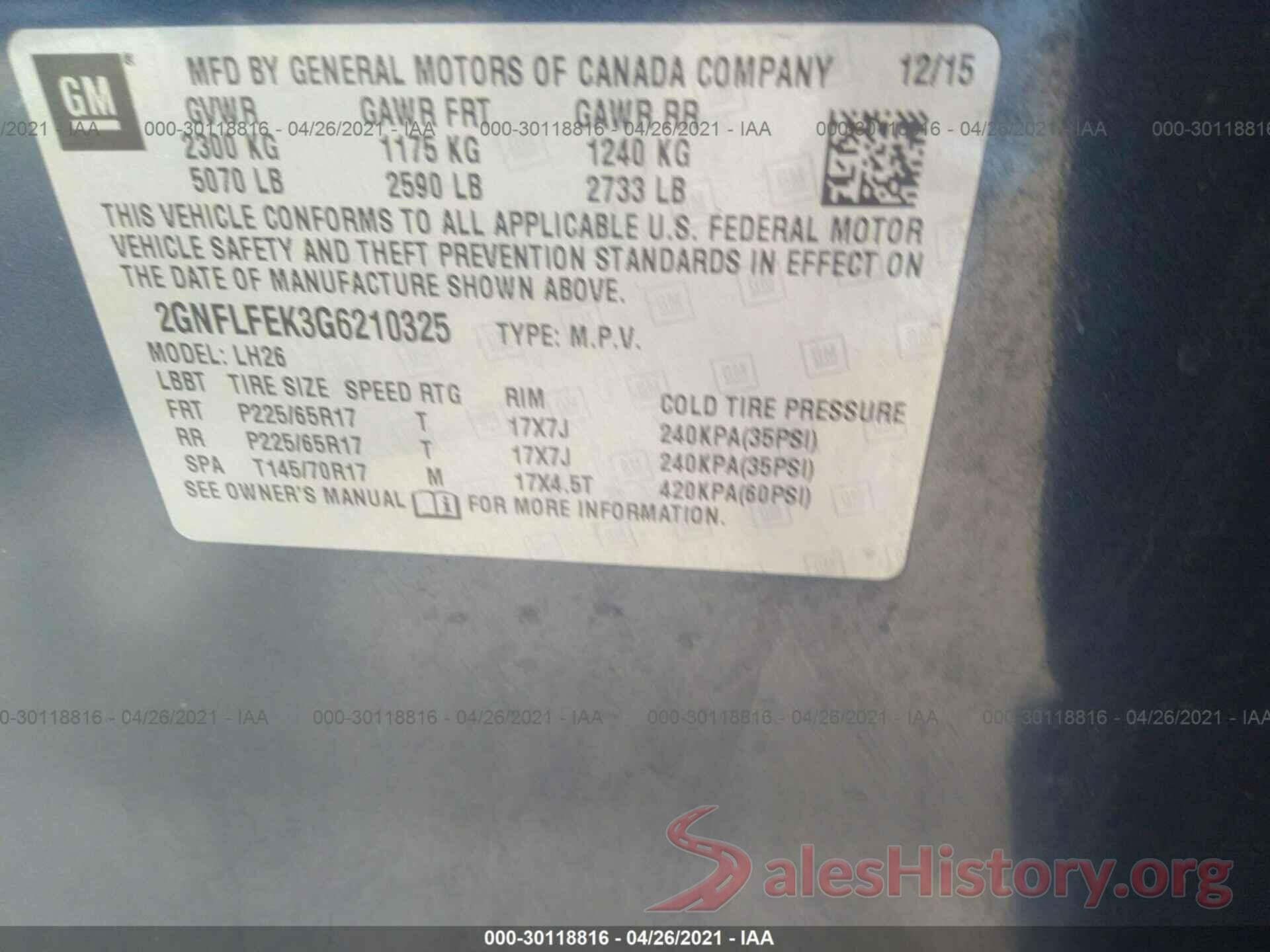 2GNFLFEK3G6210325 2016 CHEVROLET EQUINOX