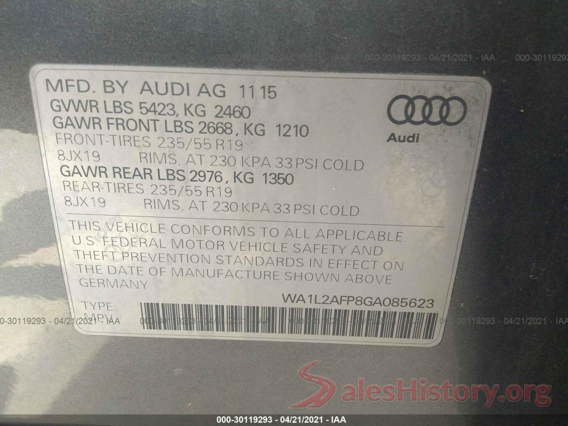 WA1L2AFP8GA085623 2016 AUDI Q5