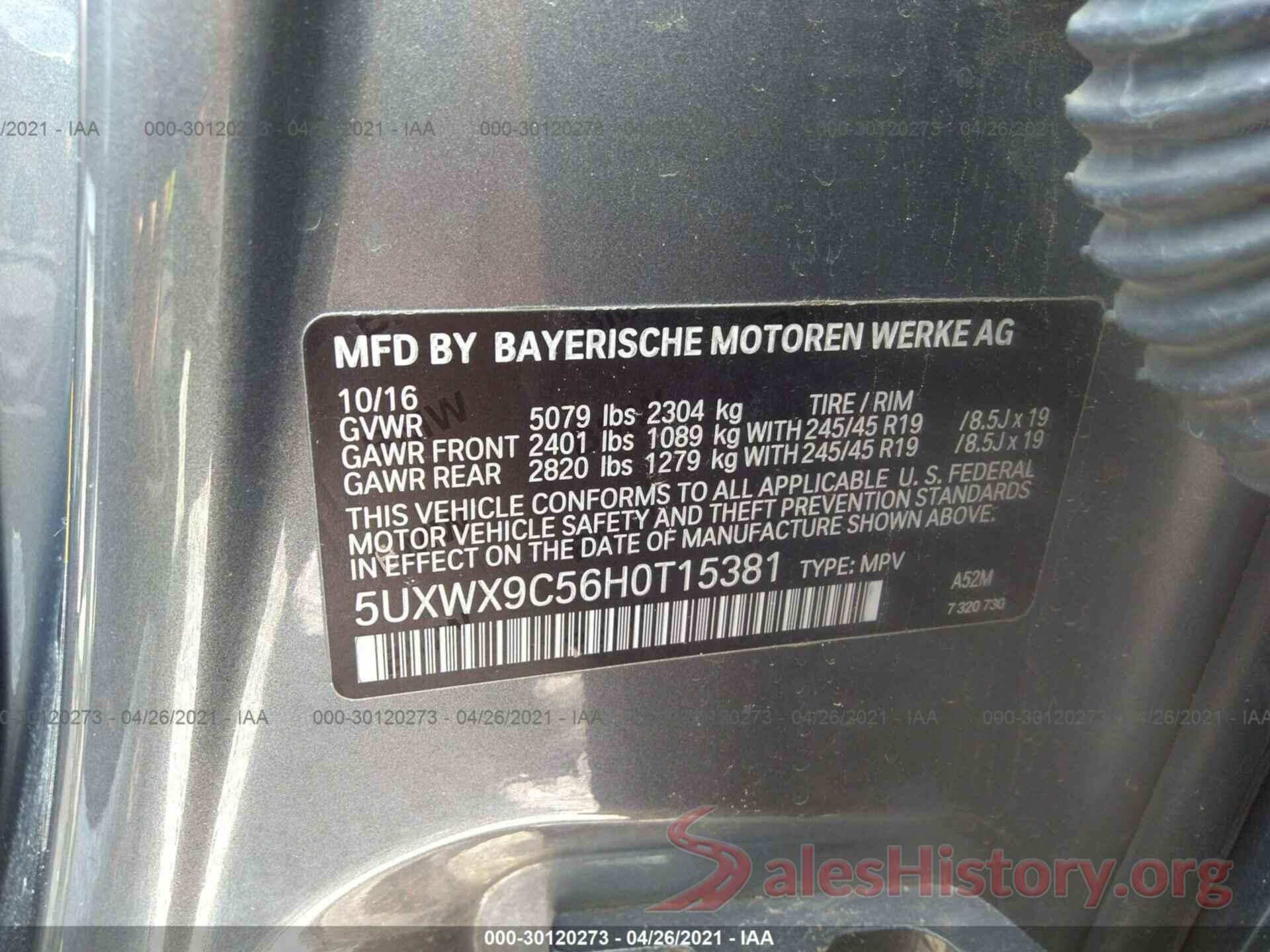 5UXWX9C56H0T15381 2017 BMW X3