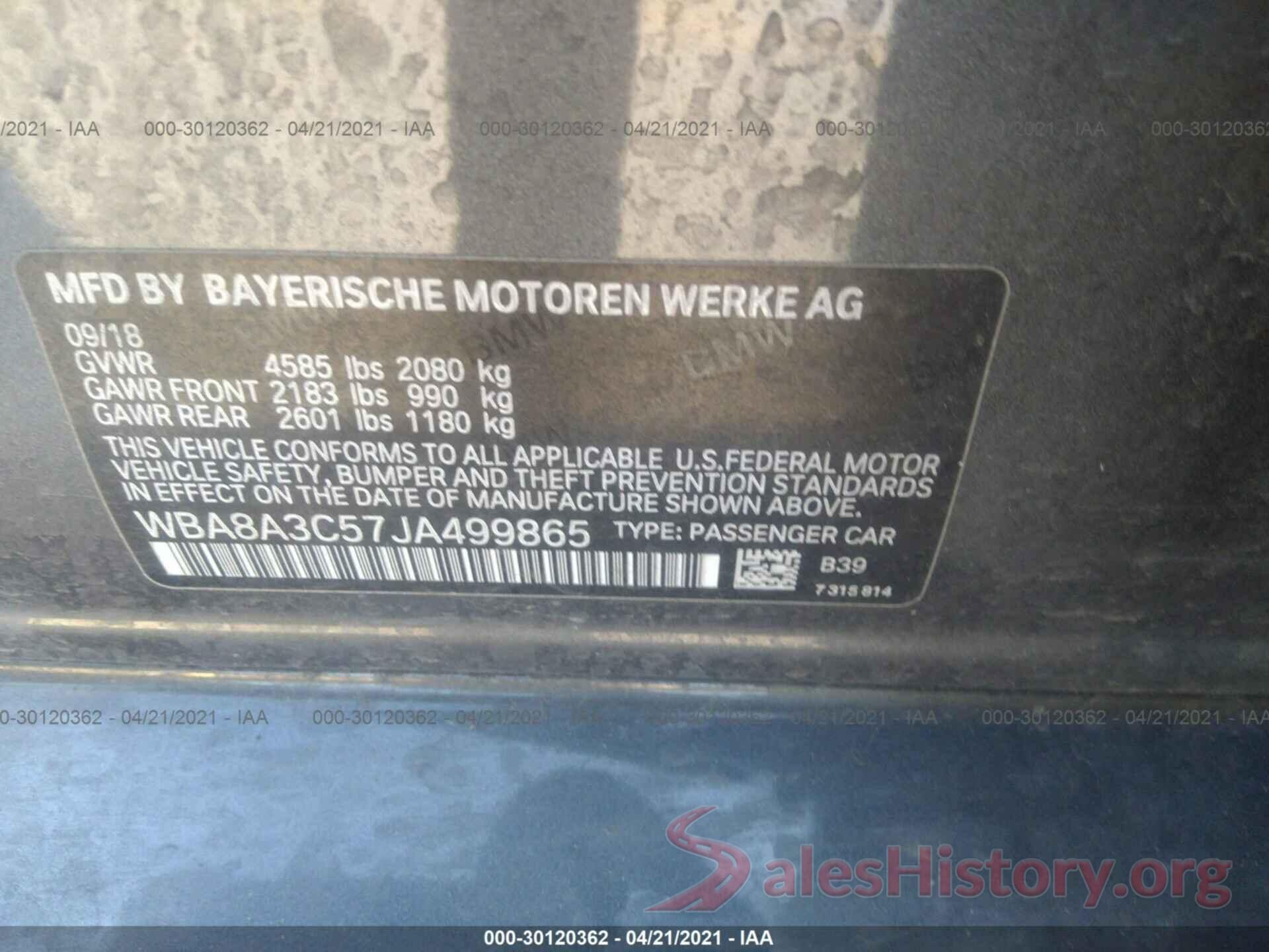 WBA8A3C57JA499865 2018 BMW 3 SERIES