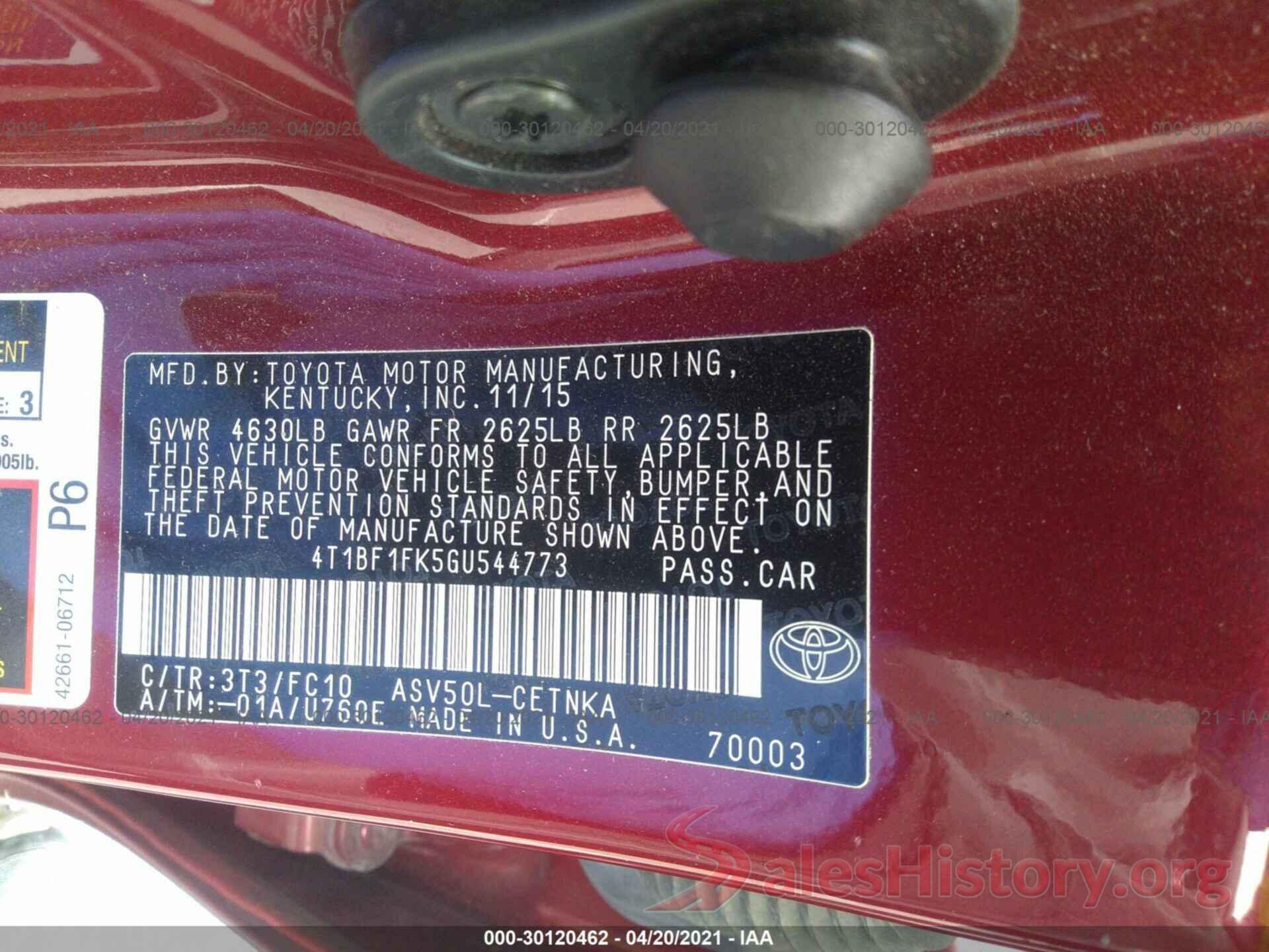 4T1BF1FK5GU544773 2016 TOYOTA CAMRY