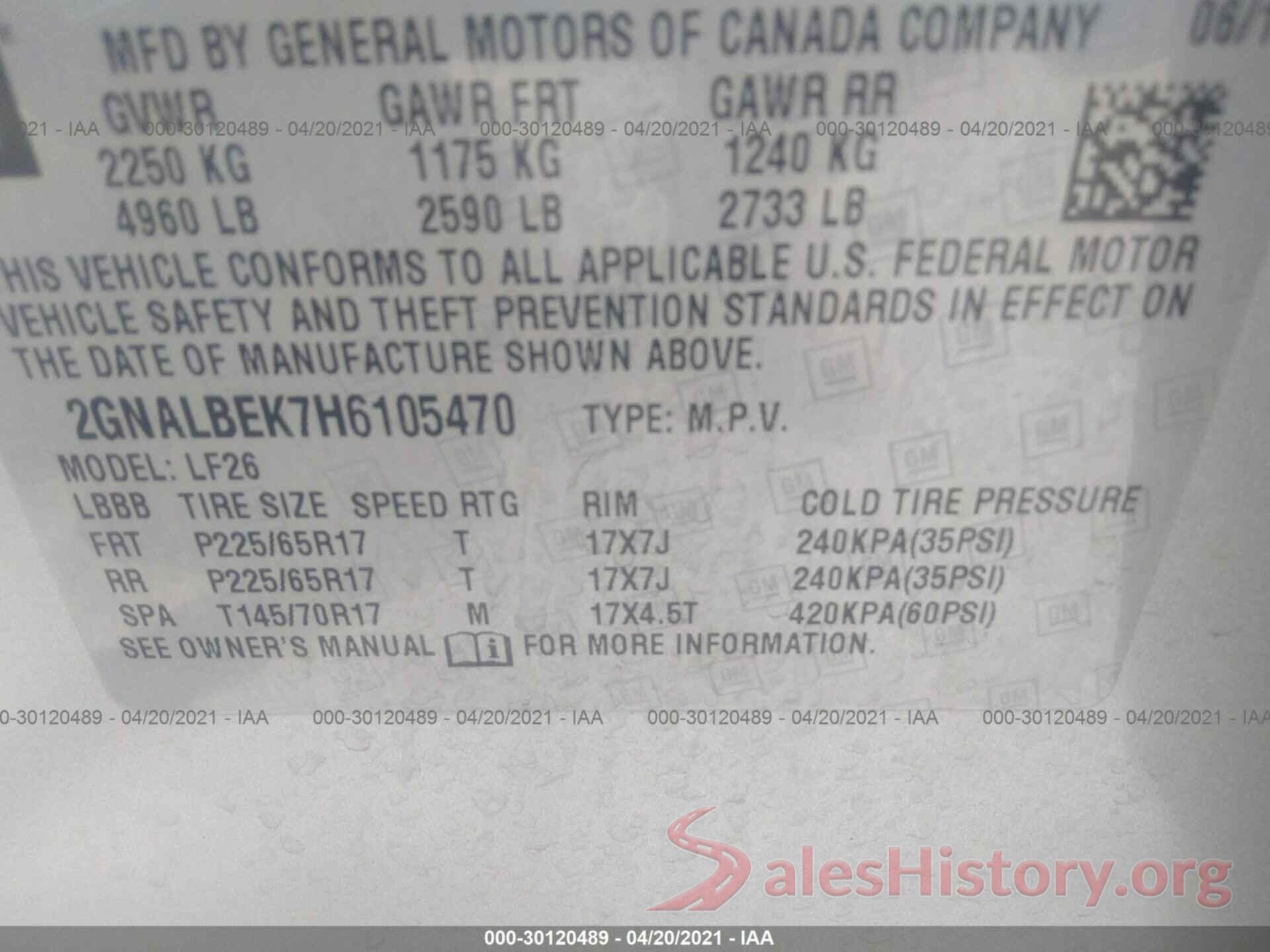 2GNALBEK7H6105470 2017 CHEVROLET EQUINOX